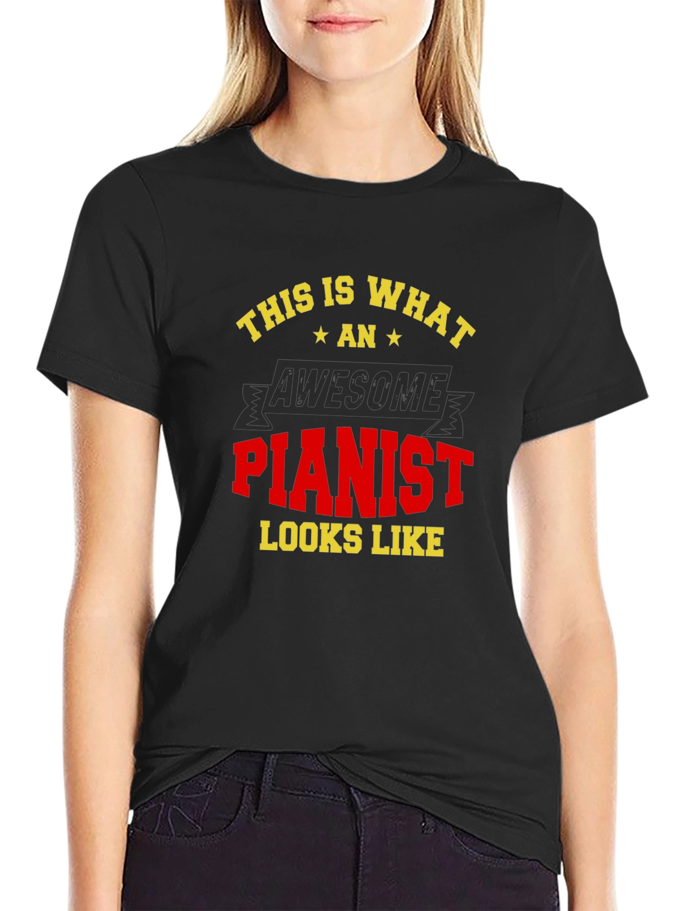 Black Awesome Pianist T-Shirt - Musician Gift view 2