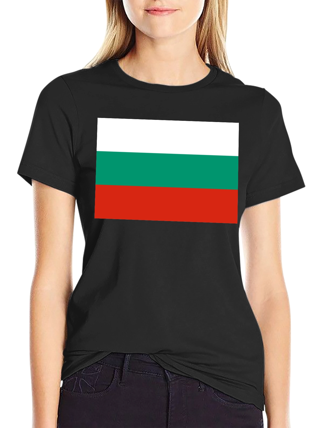 Black Bulgaria Flag Graphic T-Shirt - Black Crew Neck Tee view 2