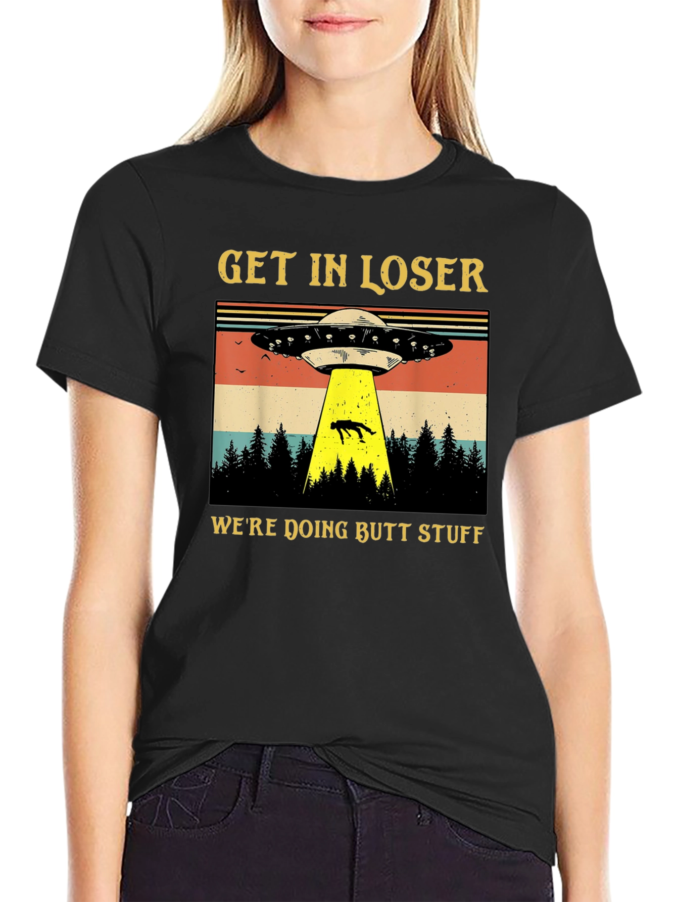 Black Get In Loser UFO T-Shirt view 2