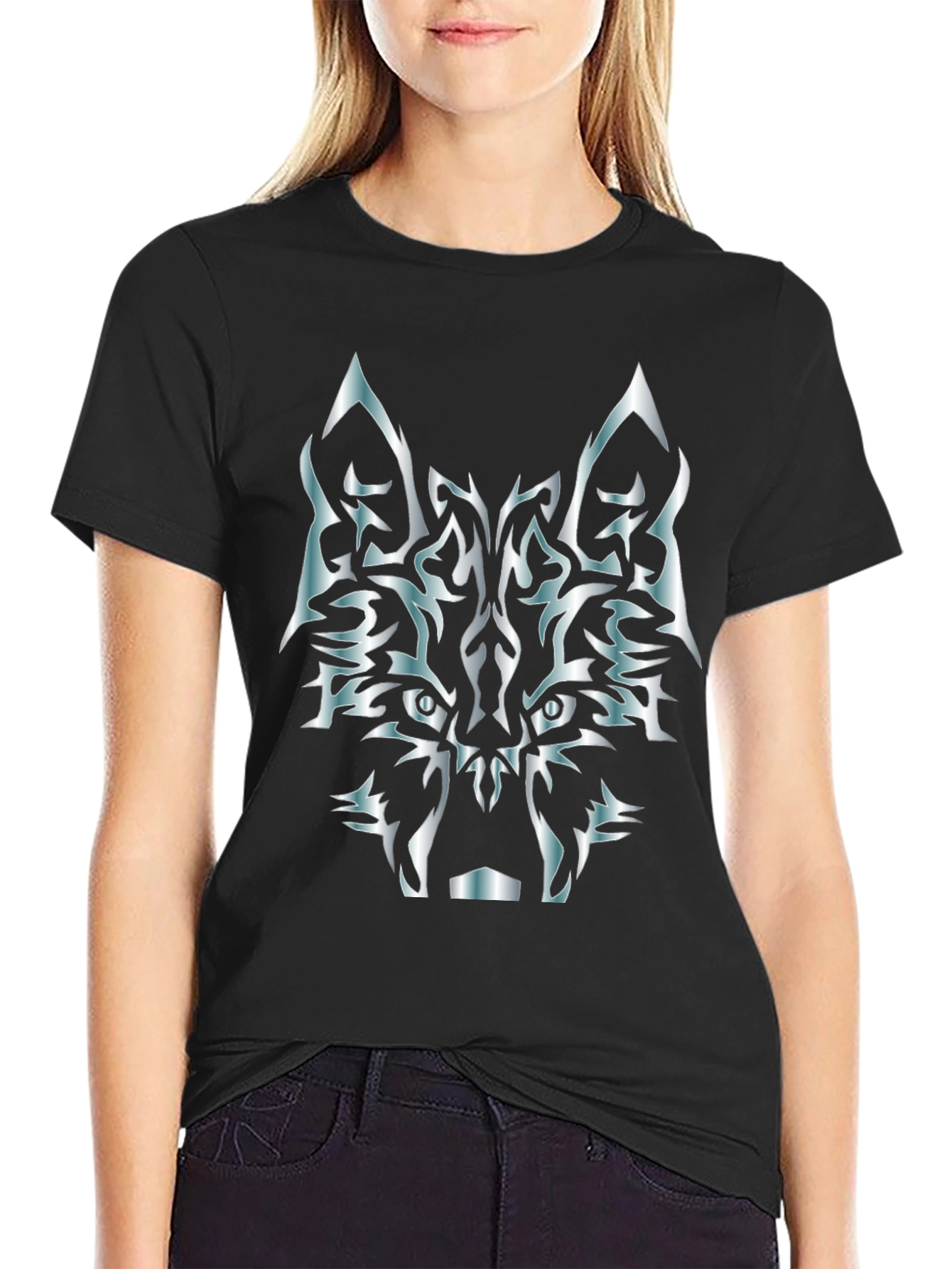 Black Tribal Wolf T-Shirt - Black Graphic Tee view 2