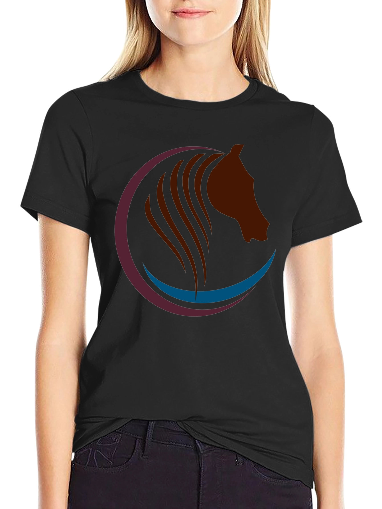 Black Horse Graphic Tee - Stylish Black Cotton T-Shirt view 2