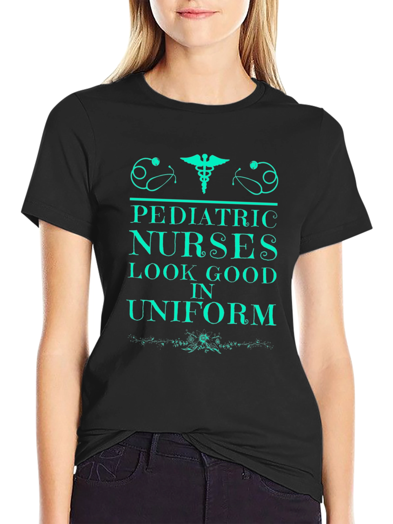 Black Pediatric Nurse Tee - Look Good in Uniform! view 2