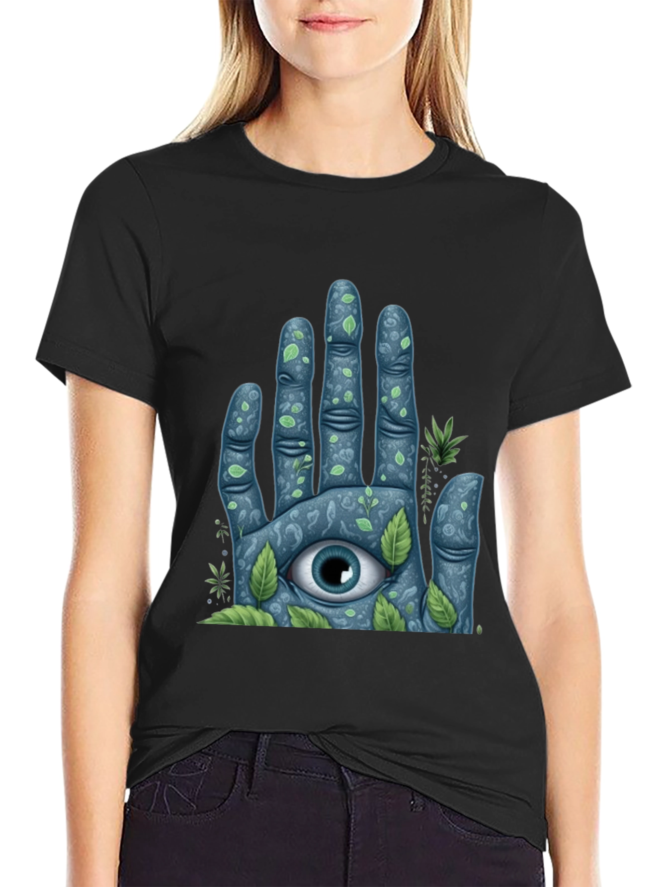 Black Mystic Eye Hand Graphic Tee - Nature Inspired Design view 2