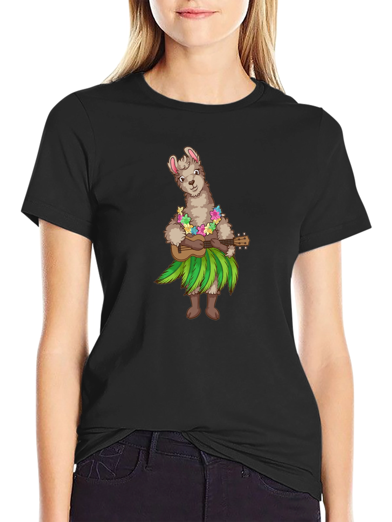 Black Llama Hula Ukulele T-Shirt view 2