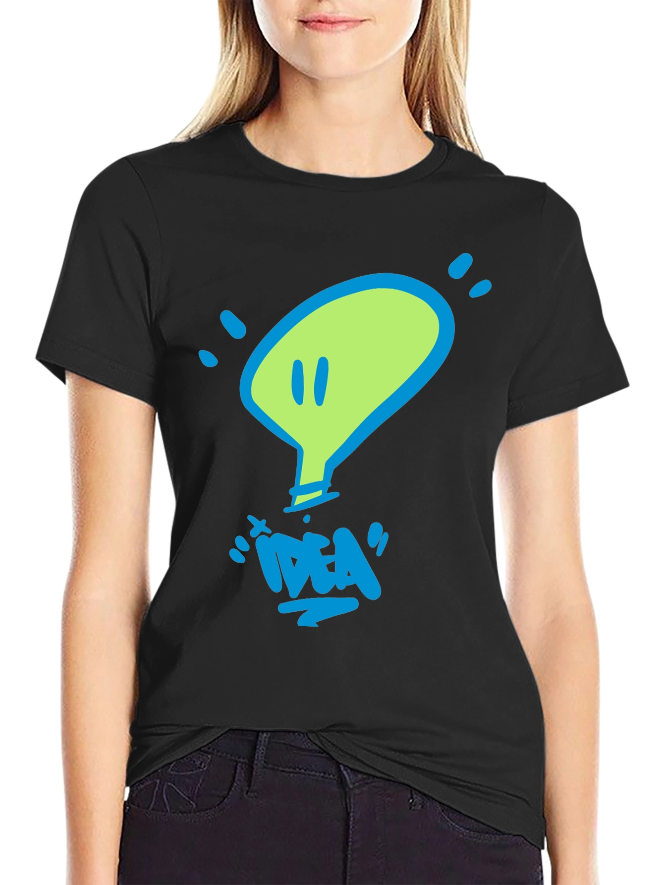 Black Idea Lightbulb Graphic T-Shirt - Unisex Crew Neck view 2