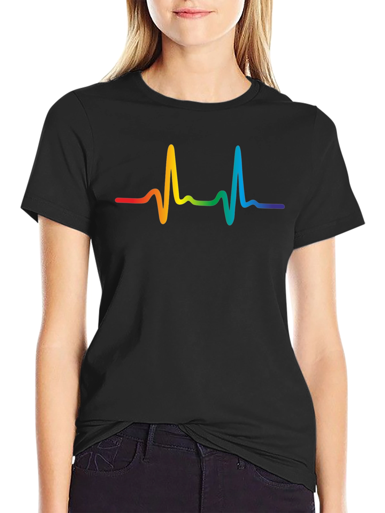 Black Rainbow Heartbeat Graphic Tee view 2