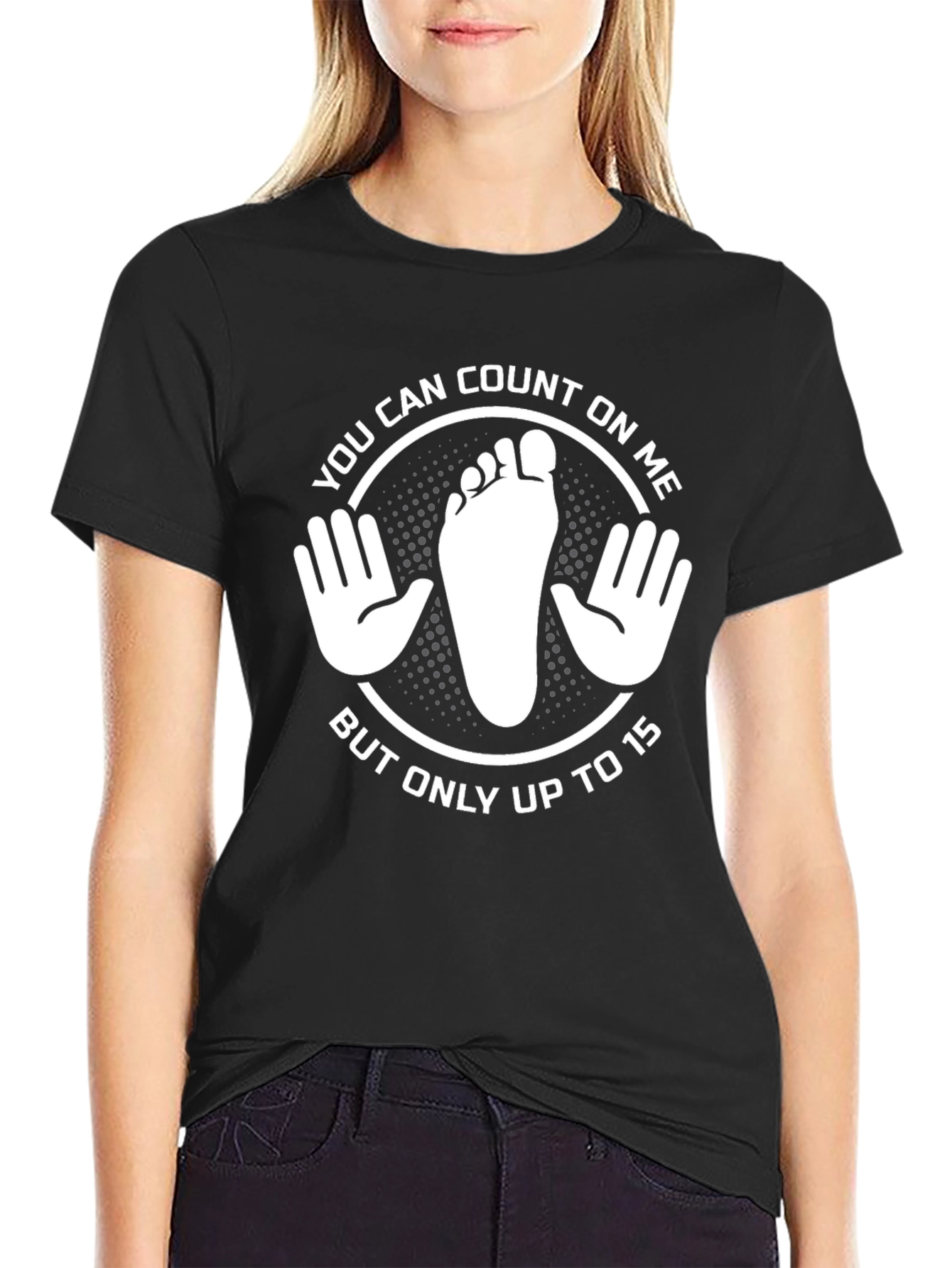 Black Funny Counting Hands and Foot Black T-Shirt view 2
