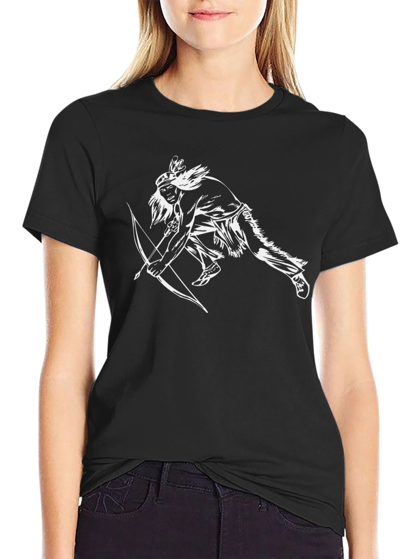 Black Native American Archer Graphic T-Shirt - Black view 2