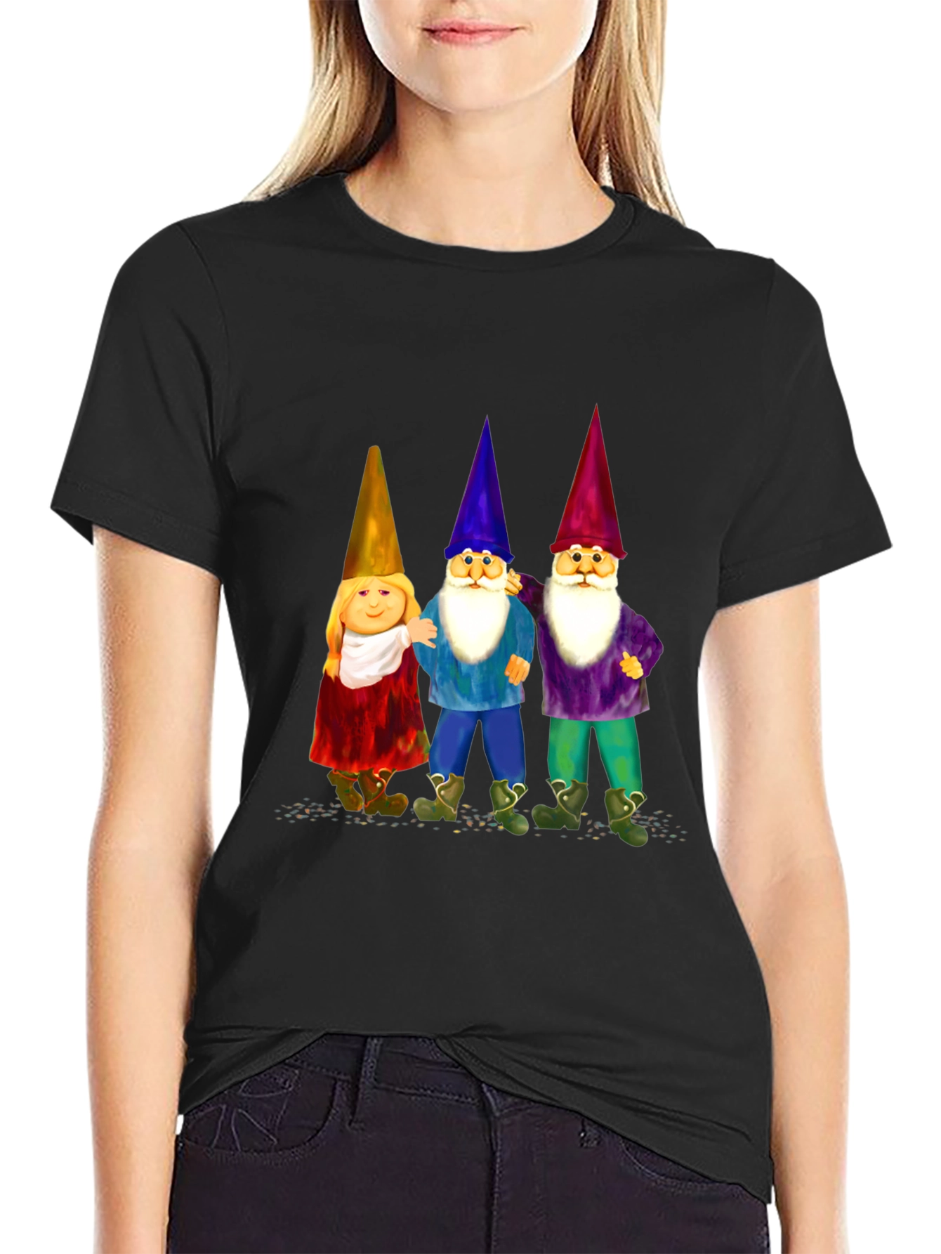 Black Gnome Trio T-Shirt, Black Cotton Blend view 2