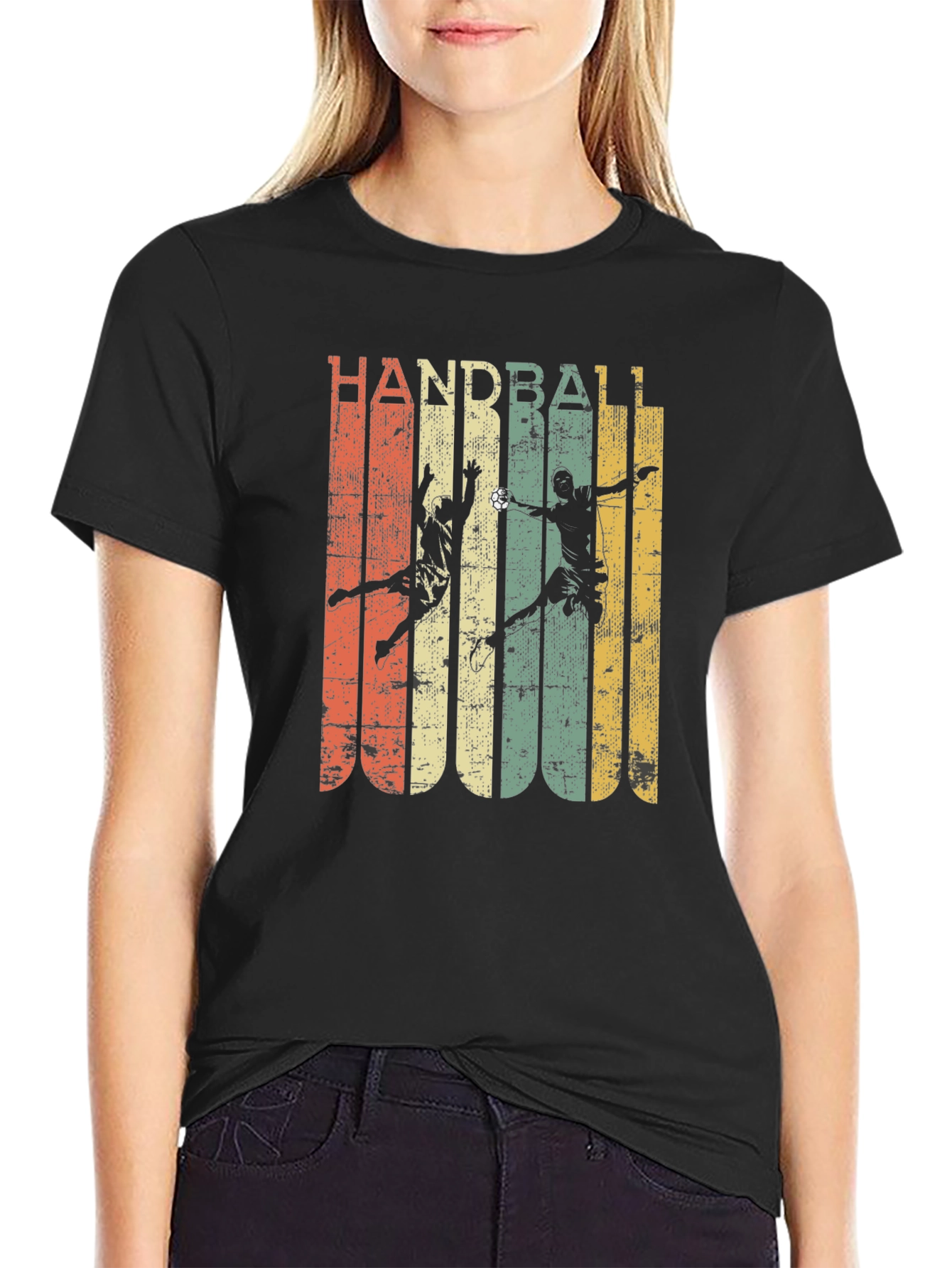 Black Vintage Handball Graphic Tee - Retro Sport T-Shirt view 2