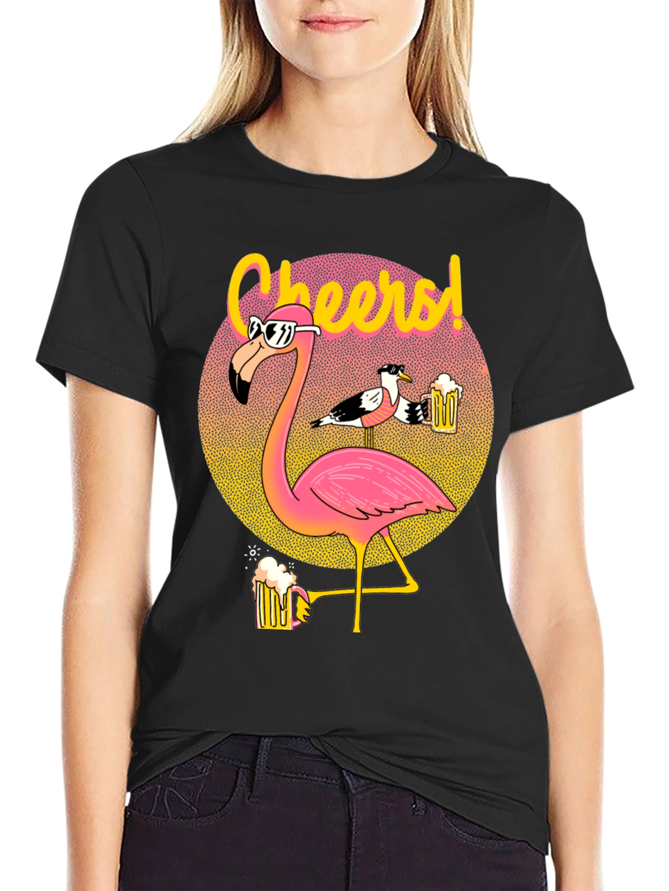 Black Cheers Flamingo Graphic T-Shirt view 2