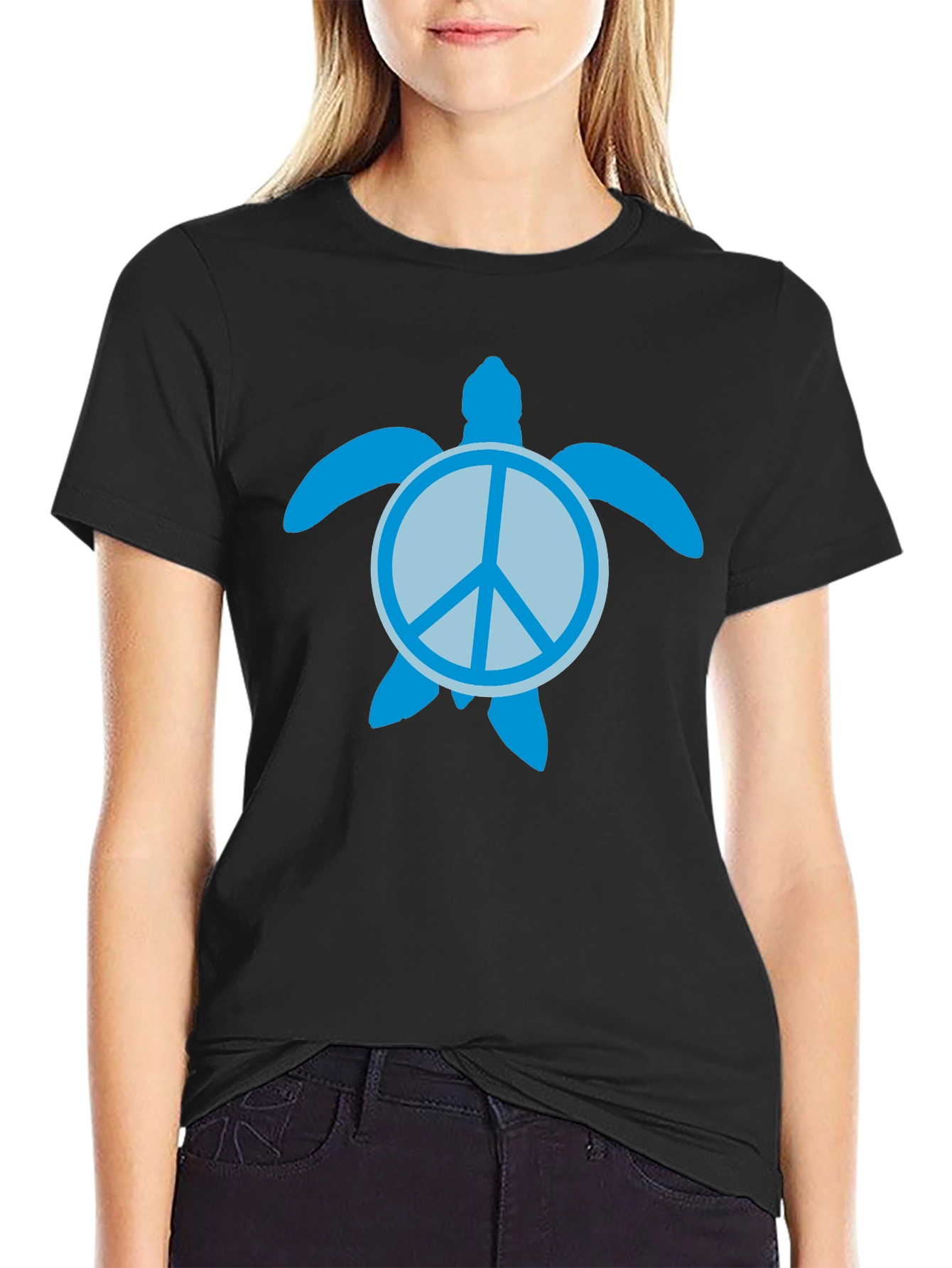 Black Peace Turtle Black Graphic T-Shirt view 2