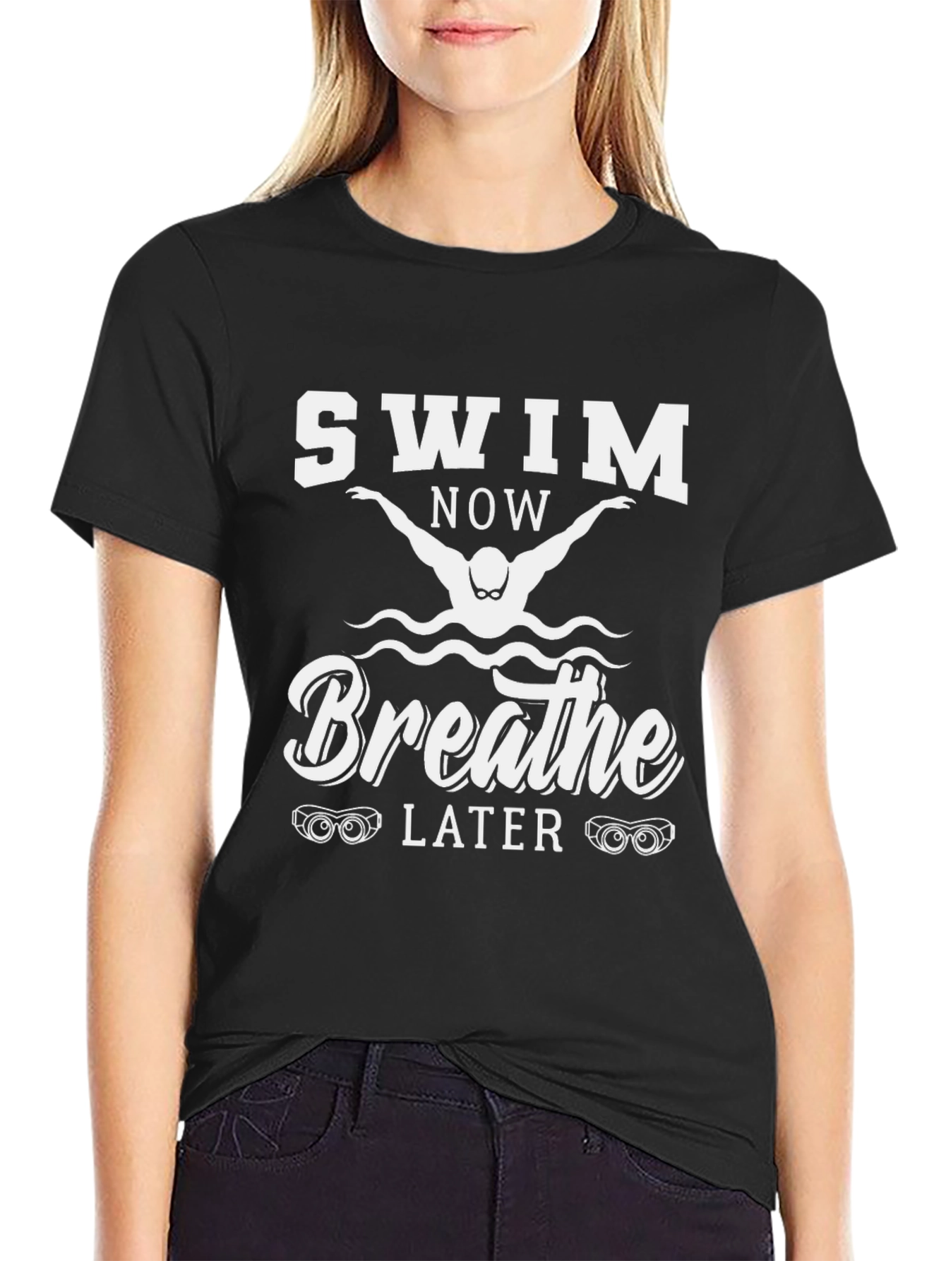 Black Swim Now Breathe Later Graphic T-Shirt view 2