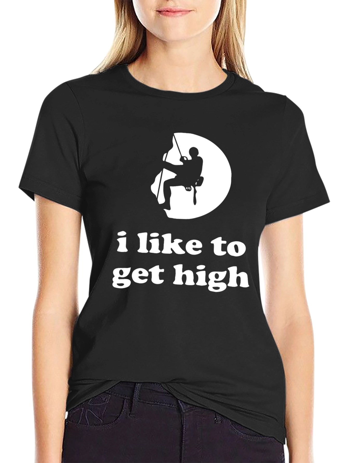 Black I Like To Get High T-Shirt Climbing Humor Tee view 2