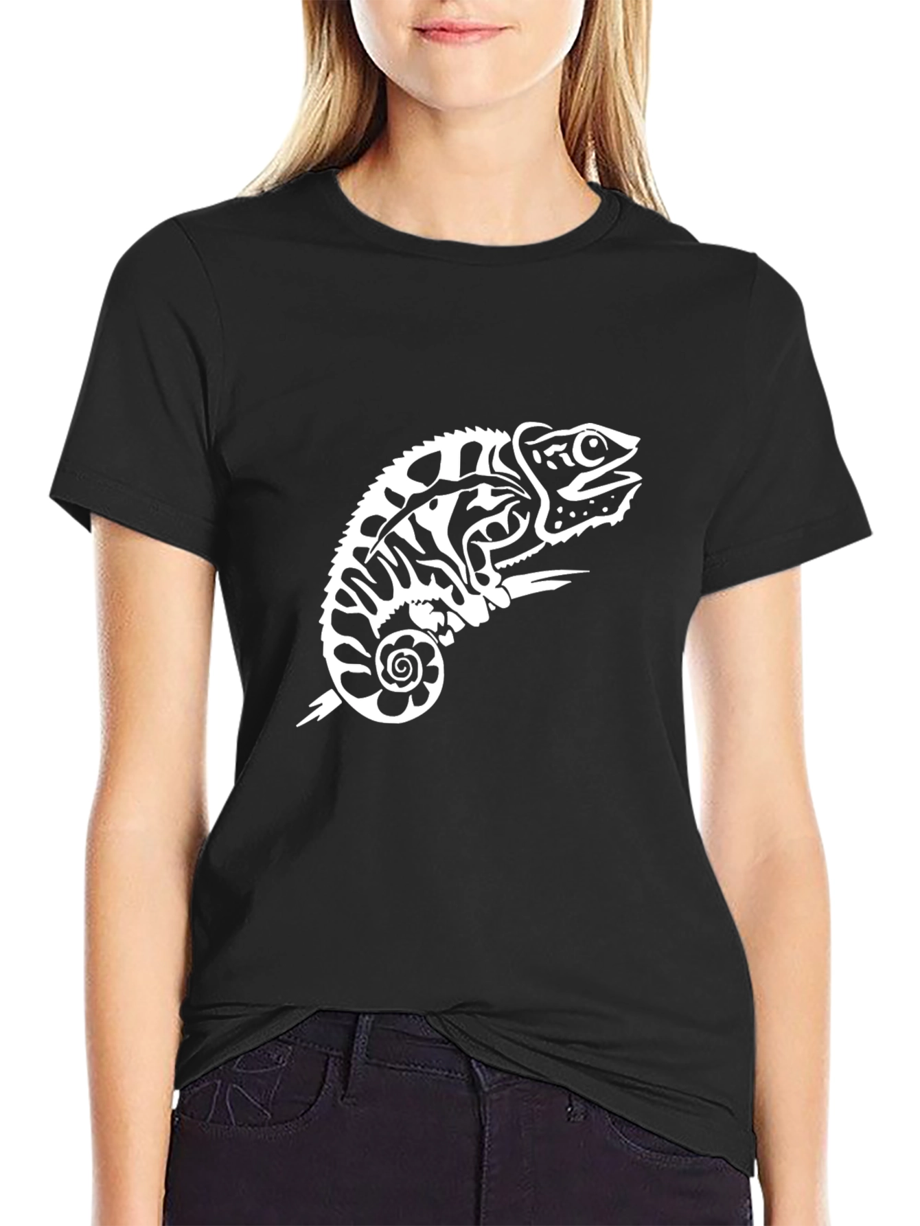 Black Black Chameleon Graphic Tee - Unique Reptile Design view 2