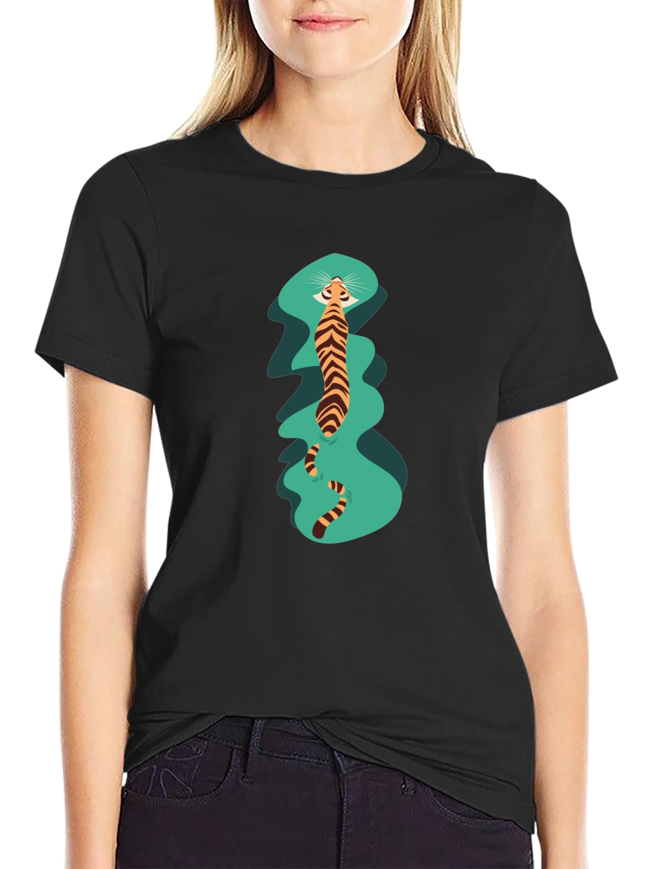 Black Stylish Black T-Shirt with Tiger Print view 2