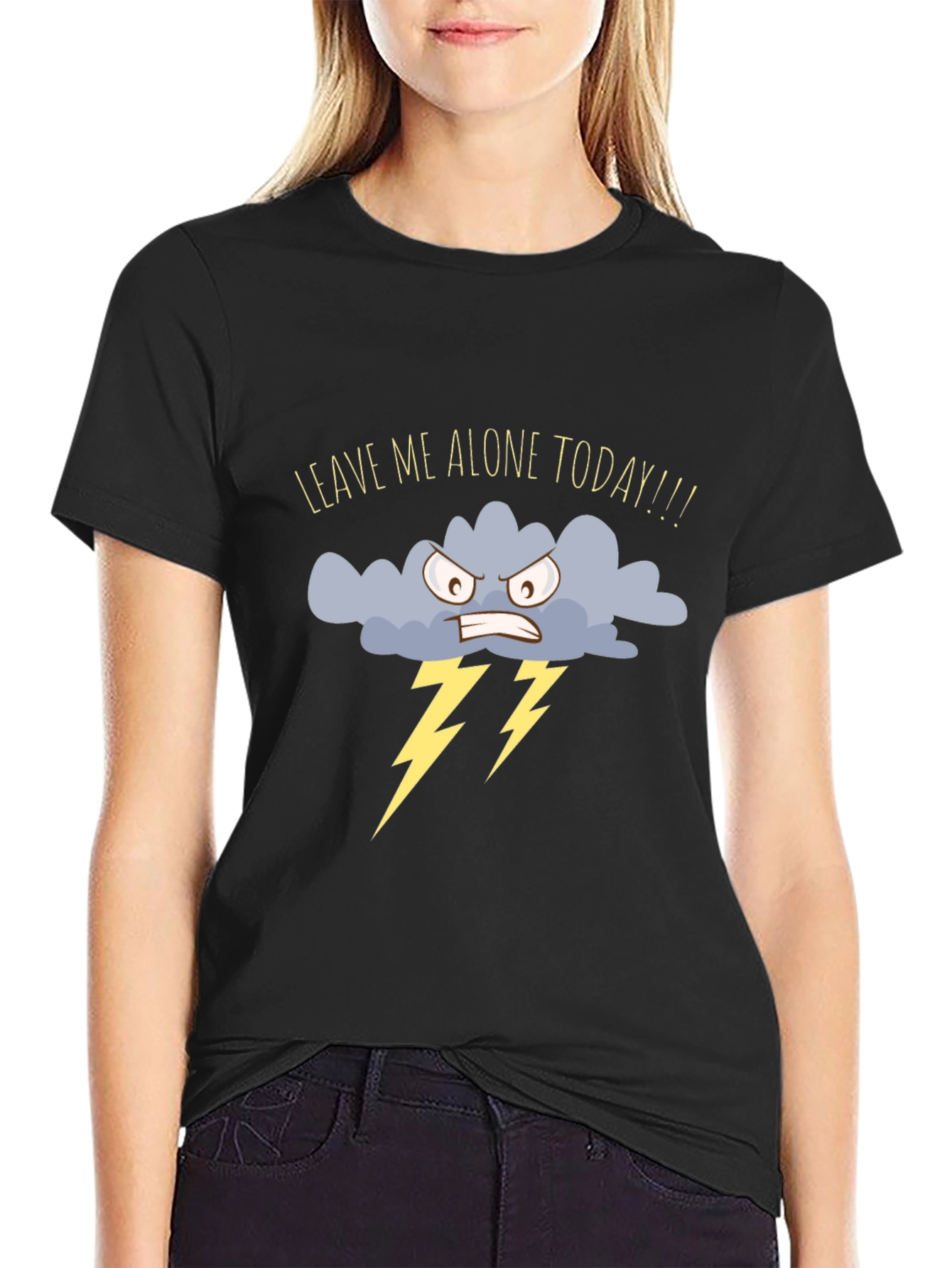 Black Leave Me Alone Today T-Shirt - Angry Cloud Graphic Tee view 2