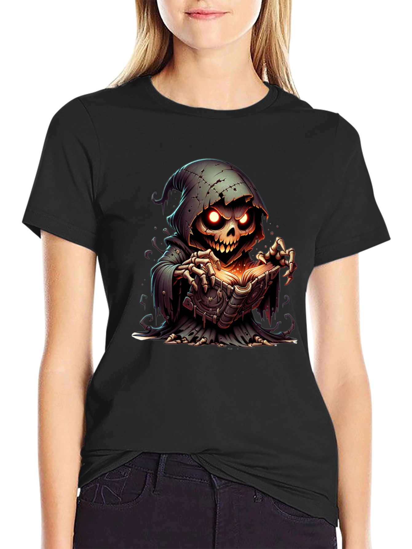 Black Grim Reaper Graphic Tee - Spooky Book Design view 2