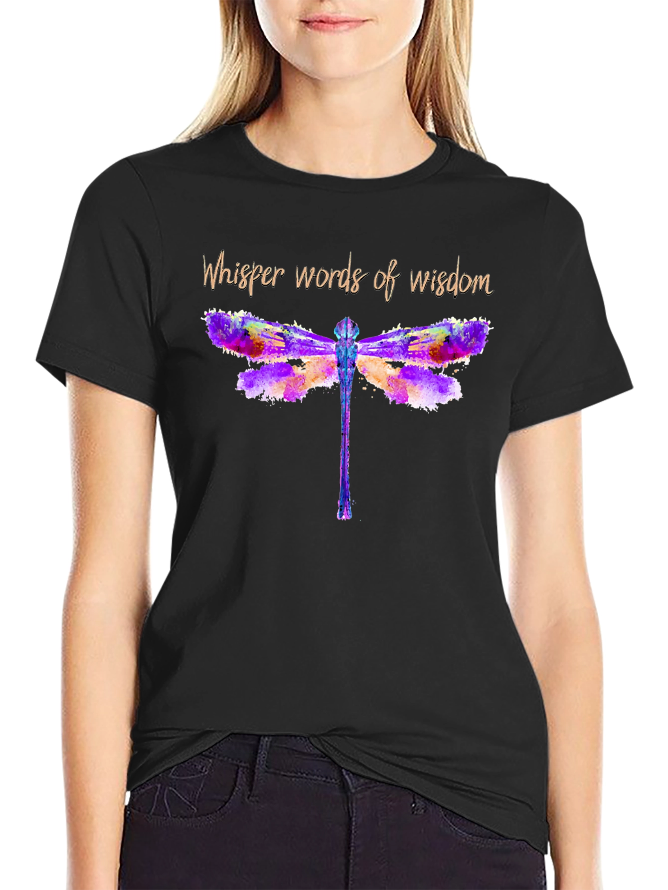 Black Watercolor Dragonfly Graphic T-Shirt - Whisper Words of Wisdom view 2
