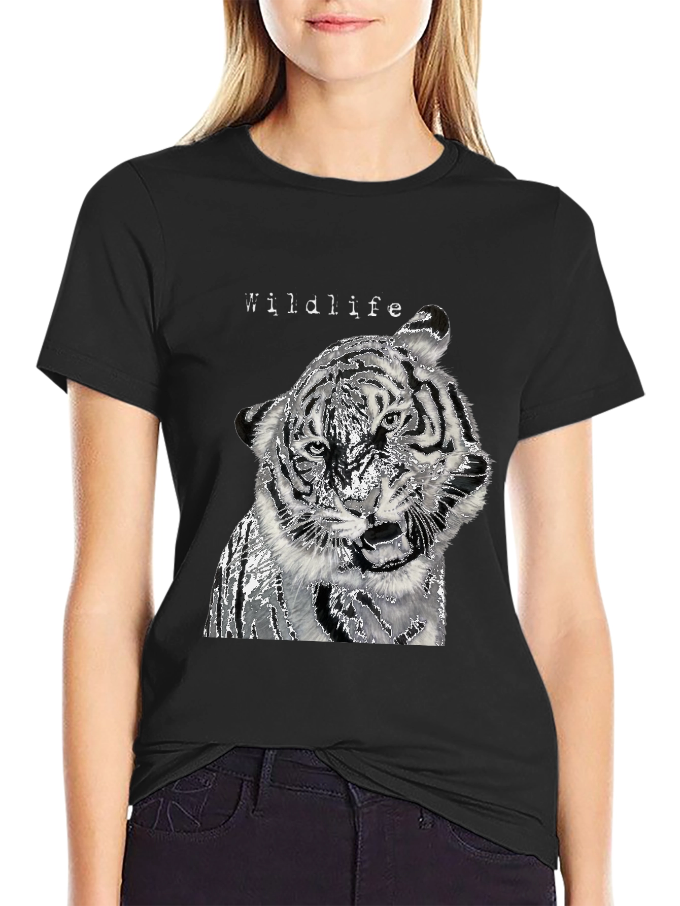 Black Wildlife Tiger Graphic Black T-Shirt view 2