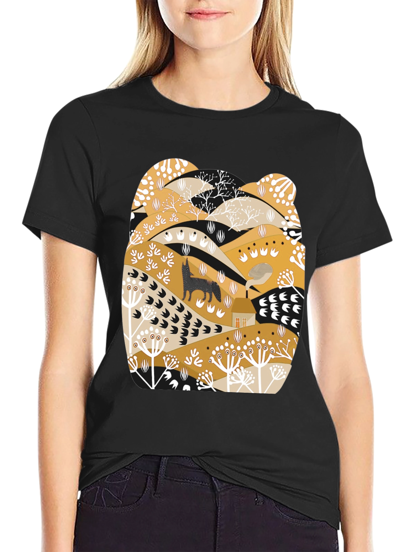 Black Wolf Landscape Graphic Tee - Black view 2