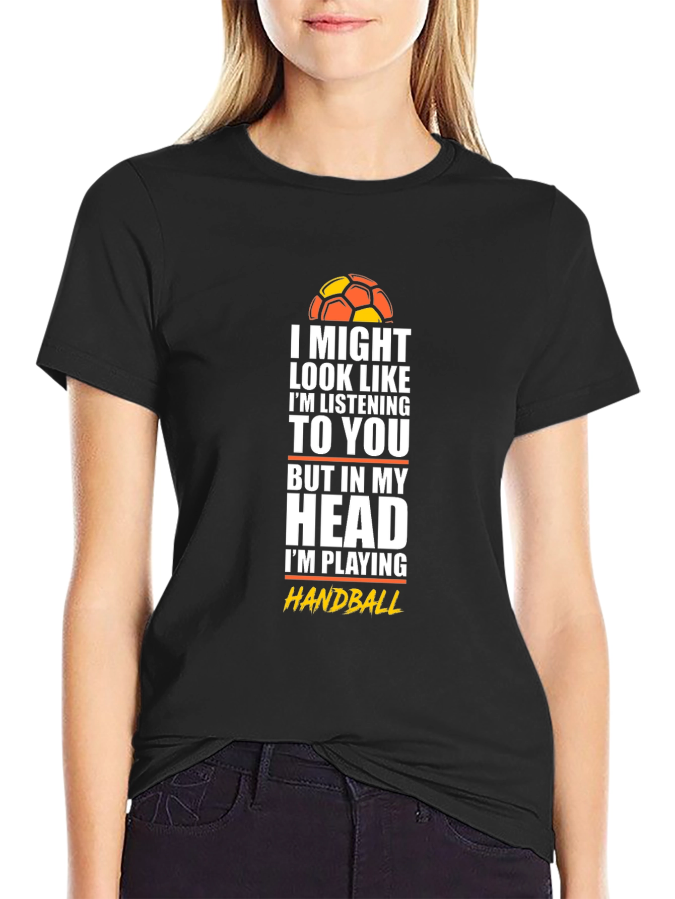 Black Funny Handball T-Shirt - I'm Playing Handball in My Head view 2