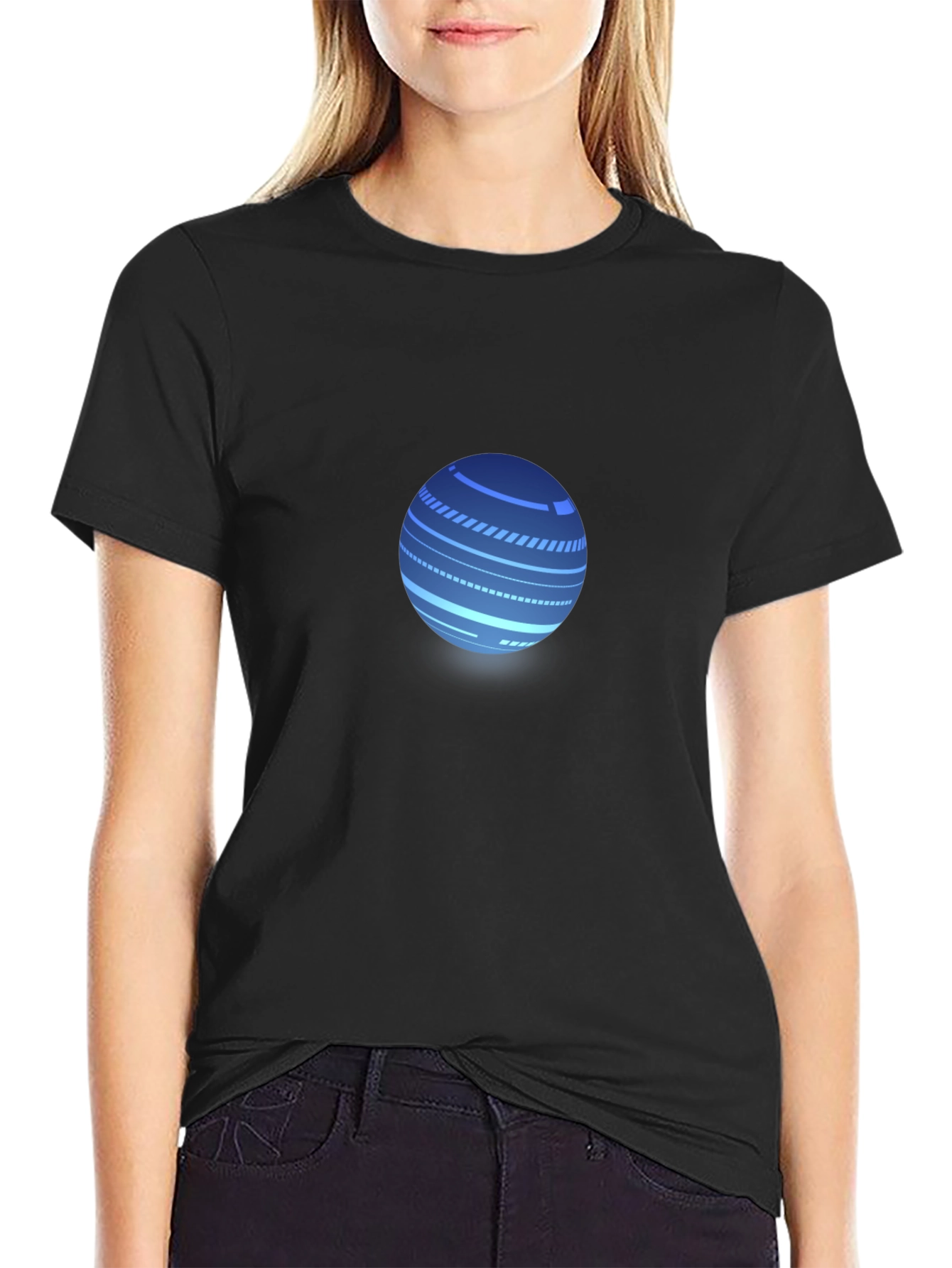 Black Men's Black T-Shirt with Tech Sphere Graphic view 2