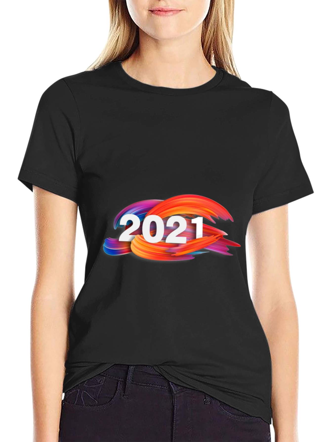 Black 2021 Abstract Graphic Print Black Tee view 2