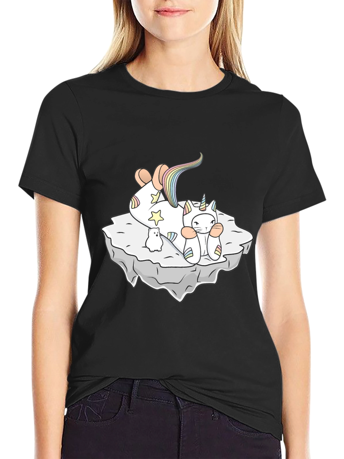 Black Unicorn Cat T-Shirt - Whimsical Comfort view 2