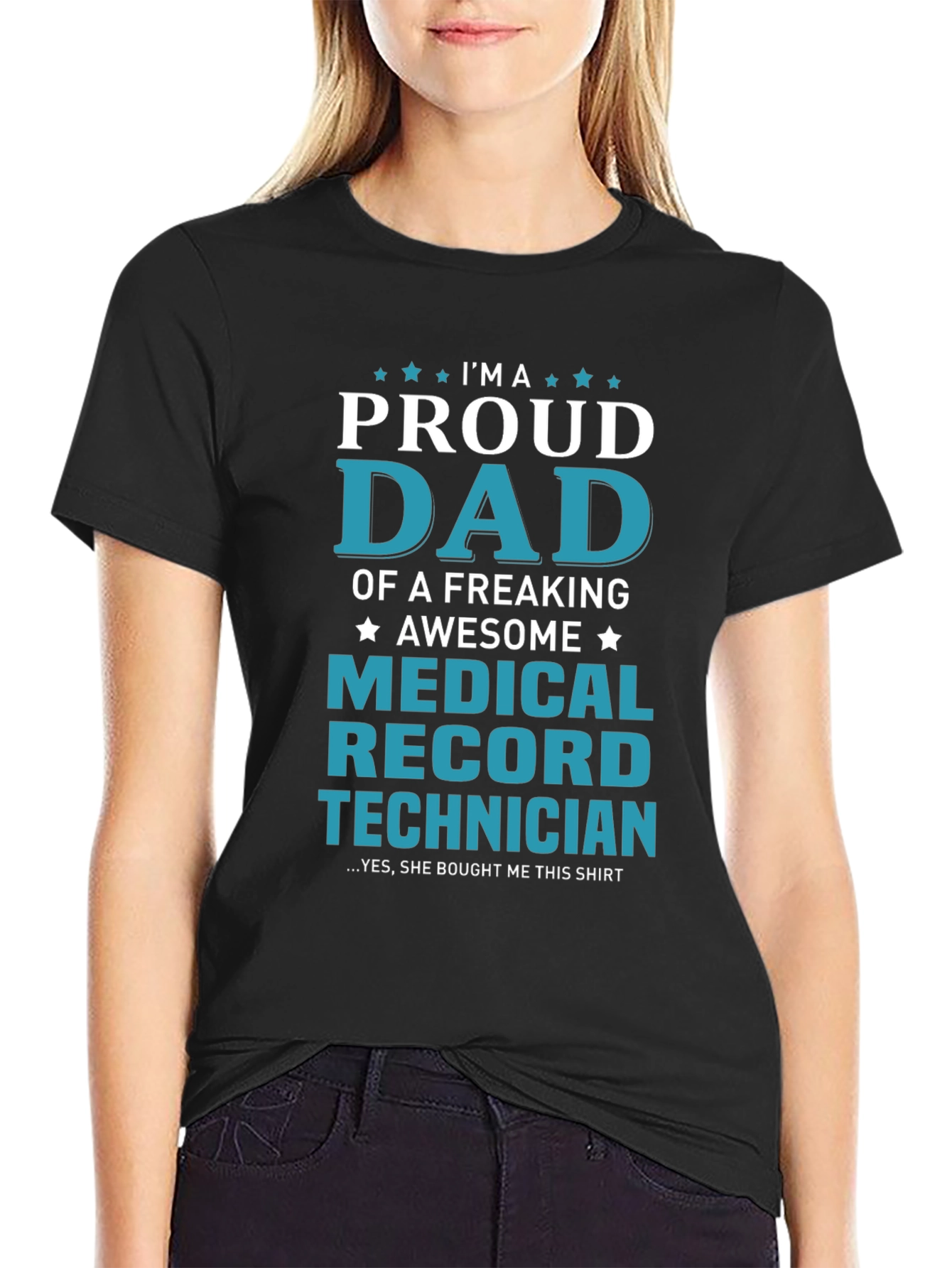 Black Proud Dad Medical Record Technician Graphic Tee view 2