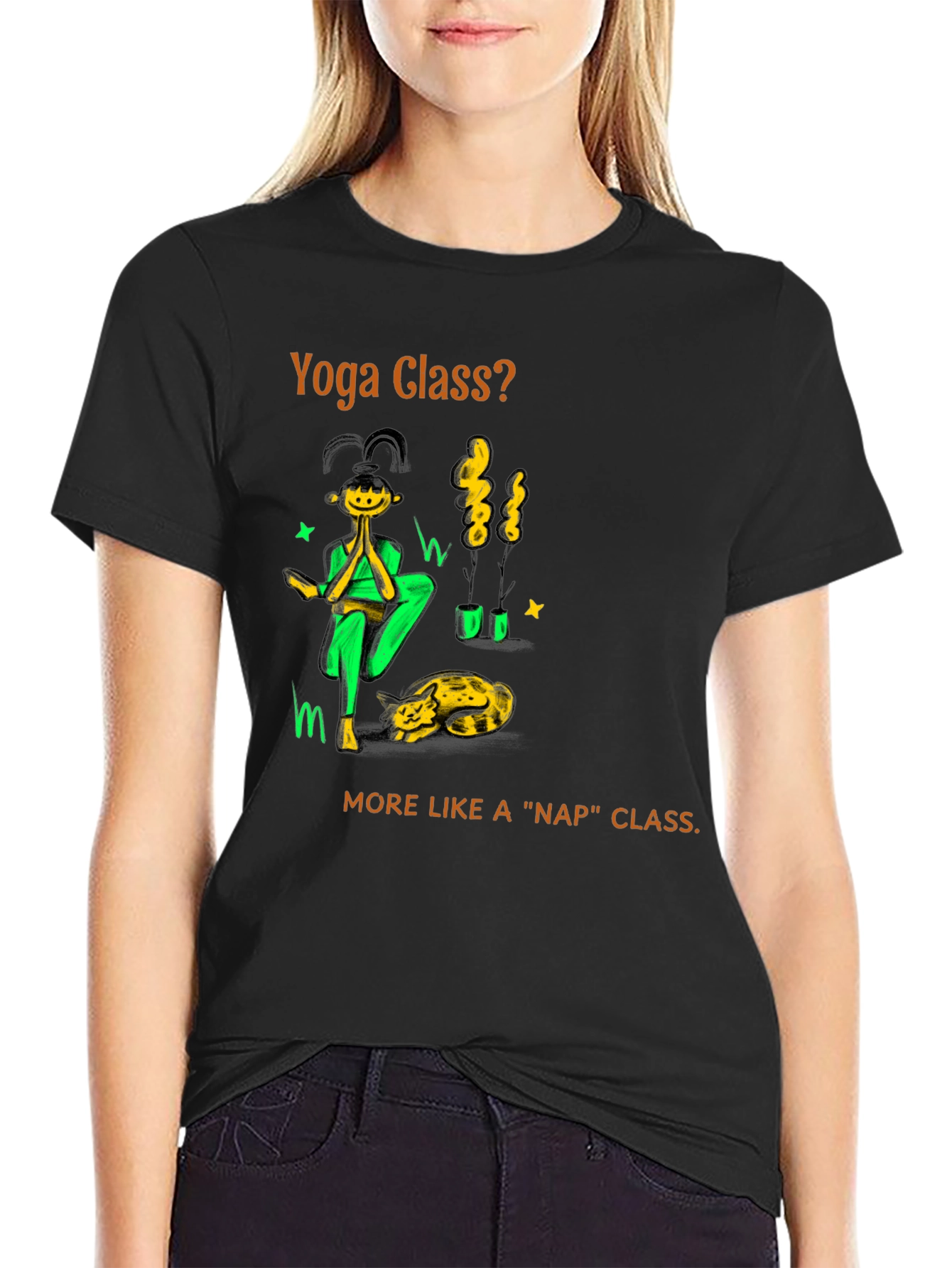 Black Yoga Nap Class Black Cotton T-Shirt view 2