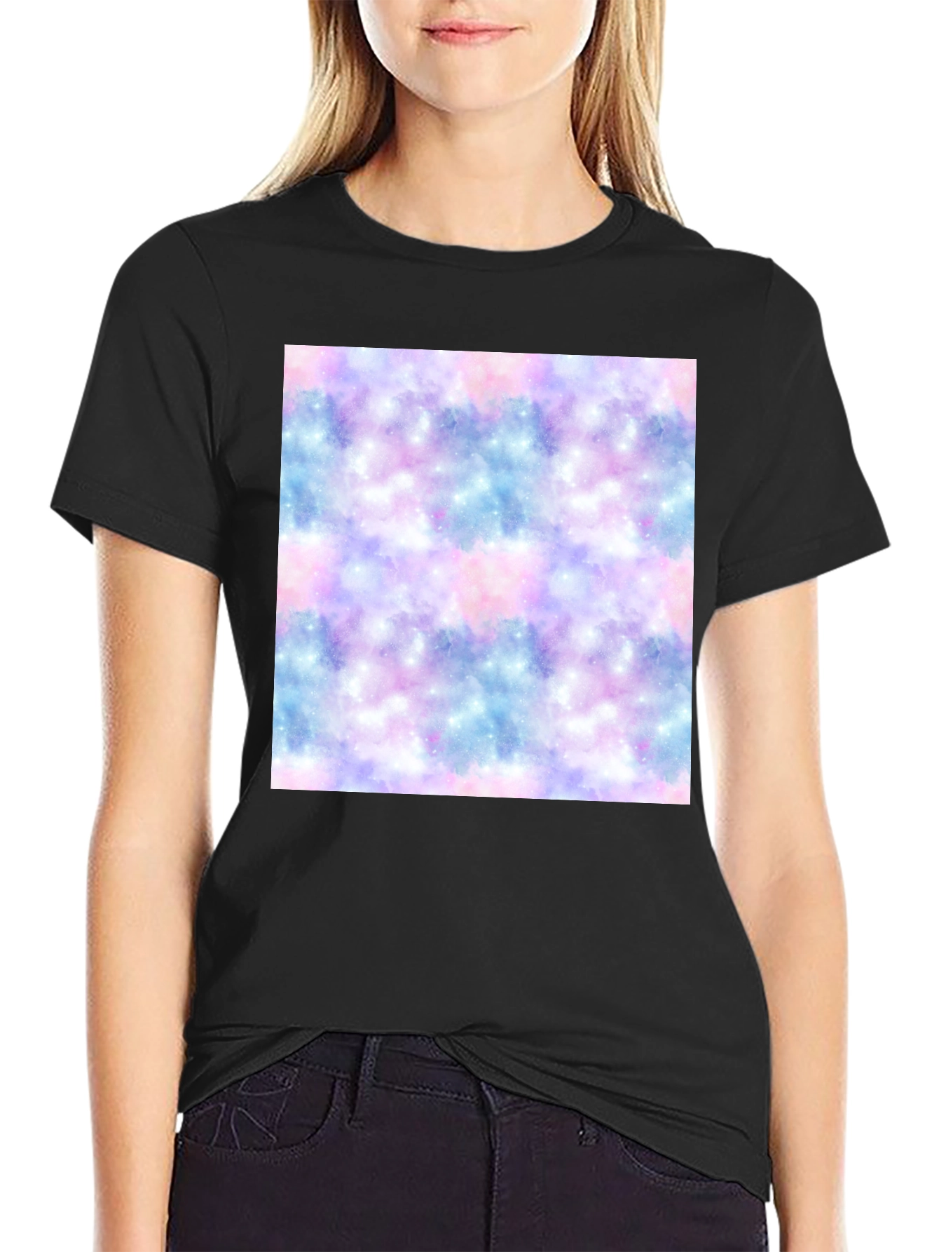 Black Galaxy Print Black T-Shirt view 2
