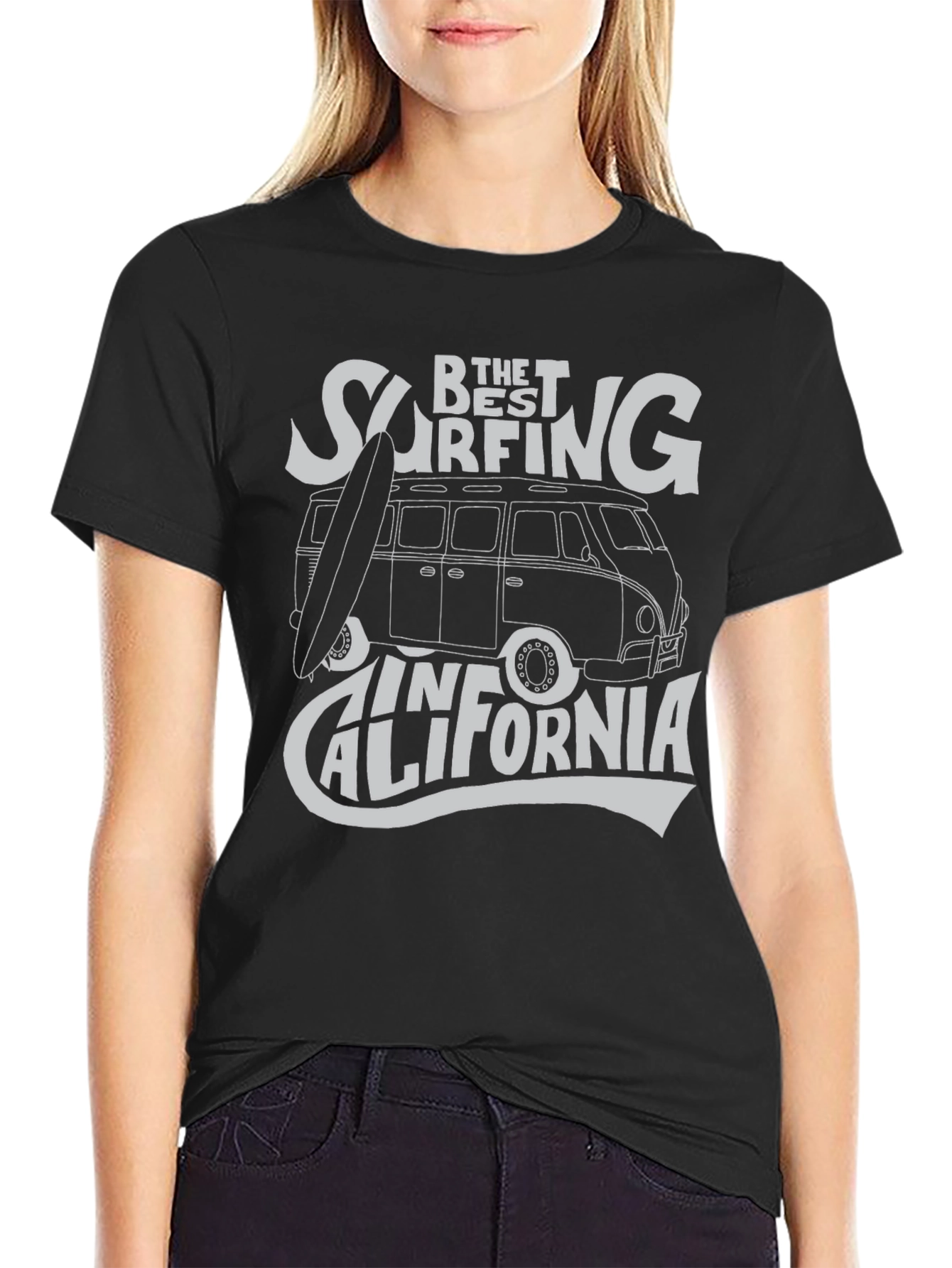Black Surfing California Graphic Tee - Black Cotton T-Shirt view 2