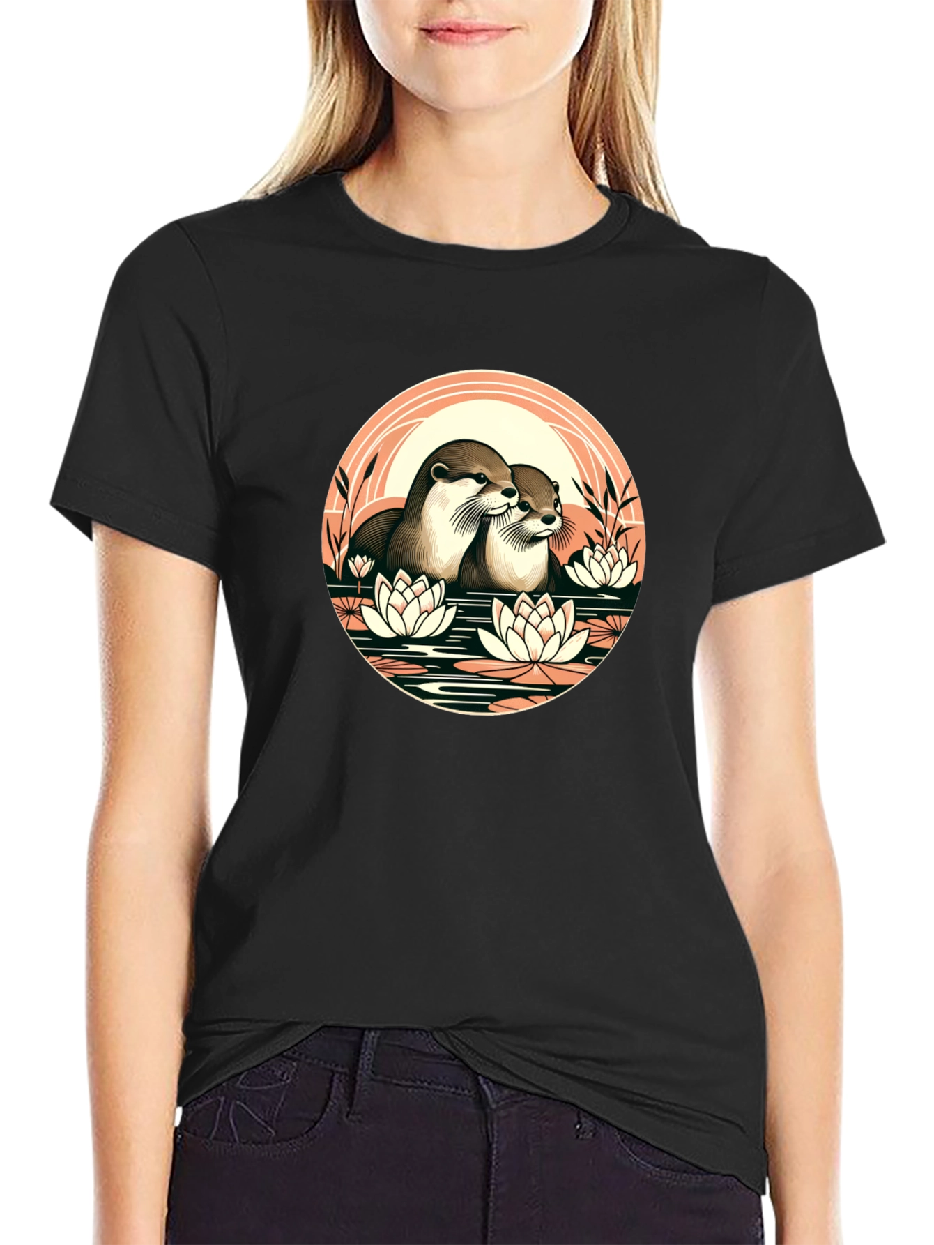 Black Otter Love T-Shirt - Nature Inspired Design view 2