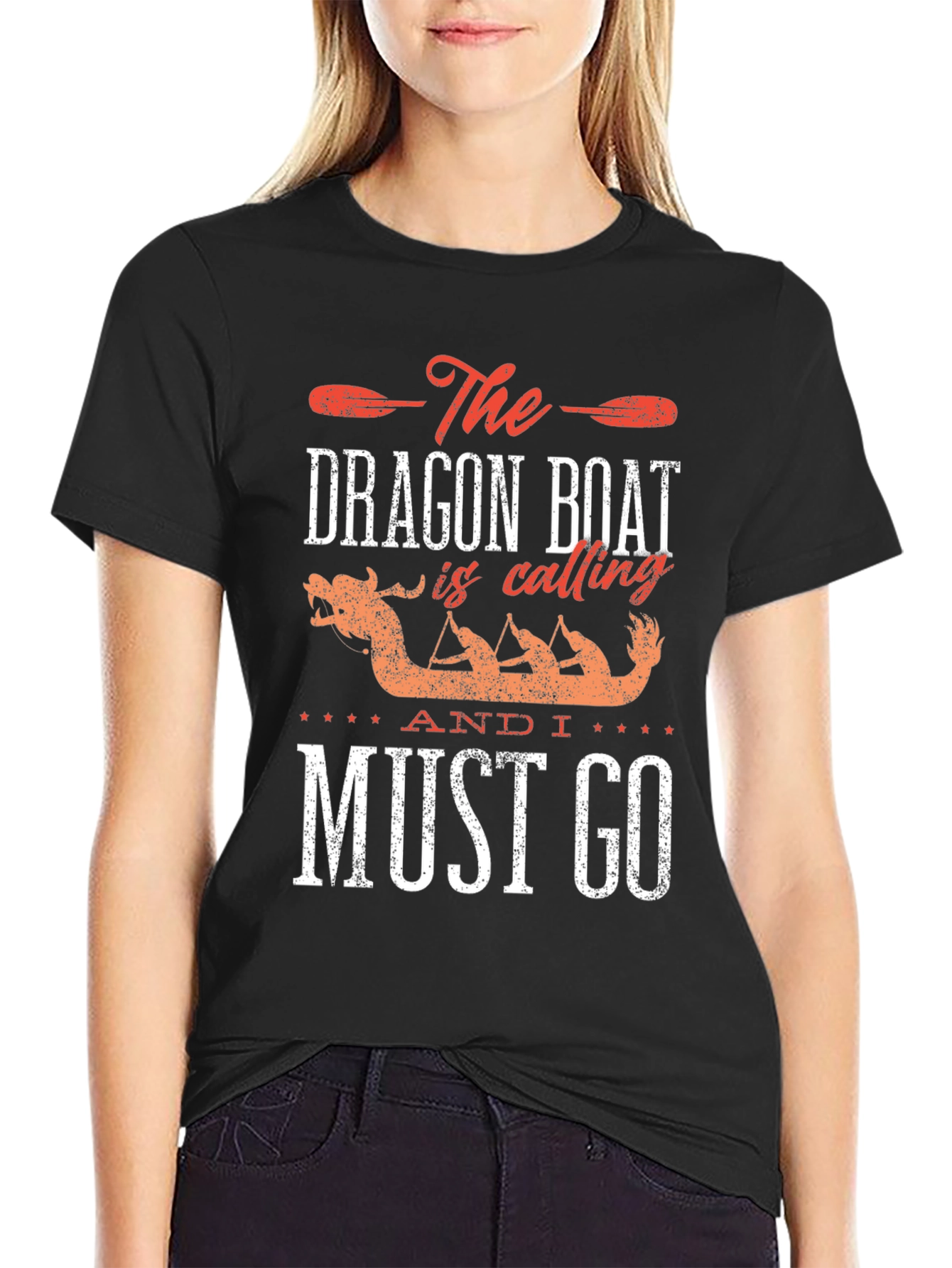 Black Dragon Boat Calling T-Shirt - Paddling Team Tee view 2