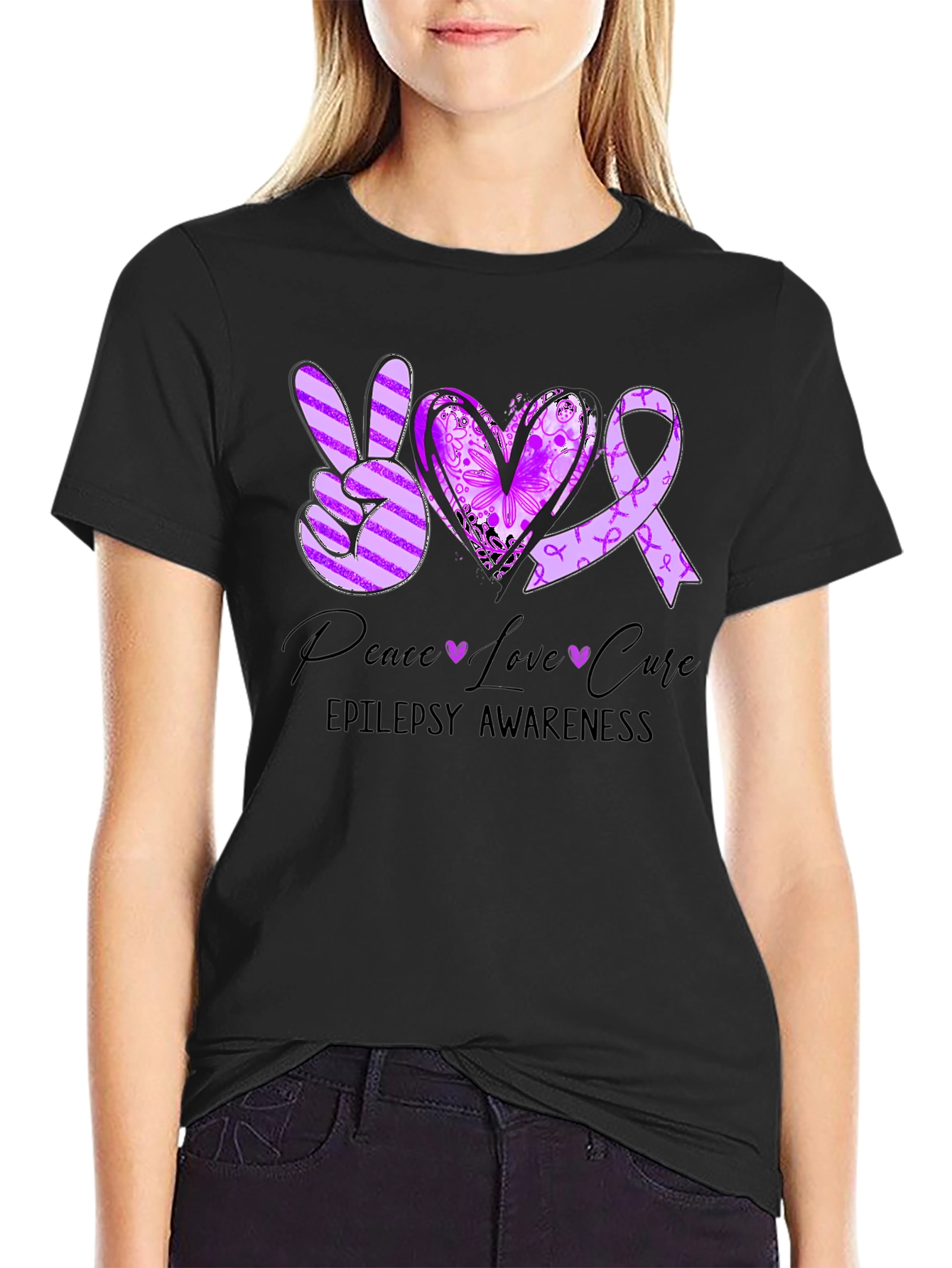 Epilepsy Awareness Peace Love Cure T-Shirt - 2