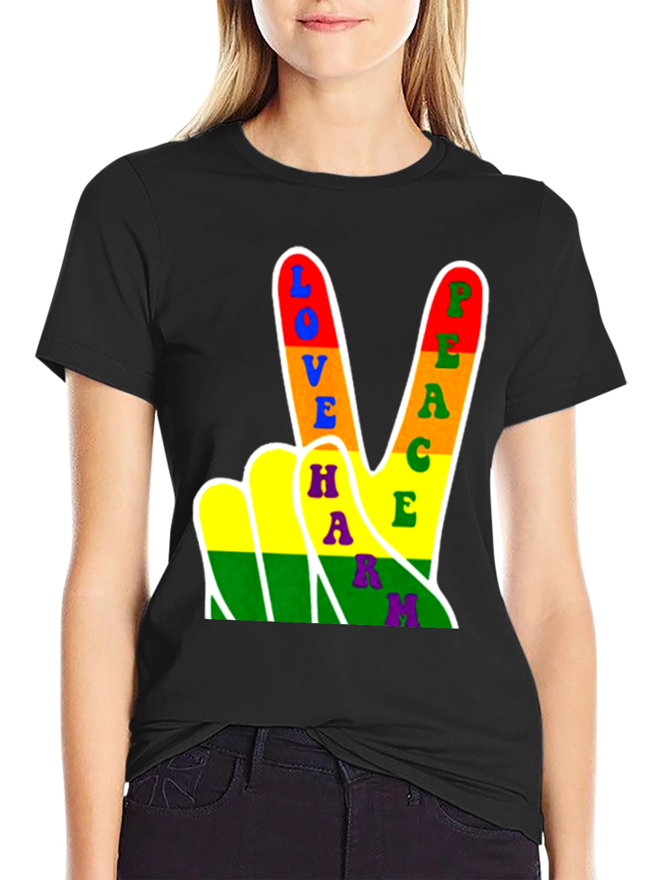 Black Love Peace Harmony Rainbow Graphic T-Shirt view 2