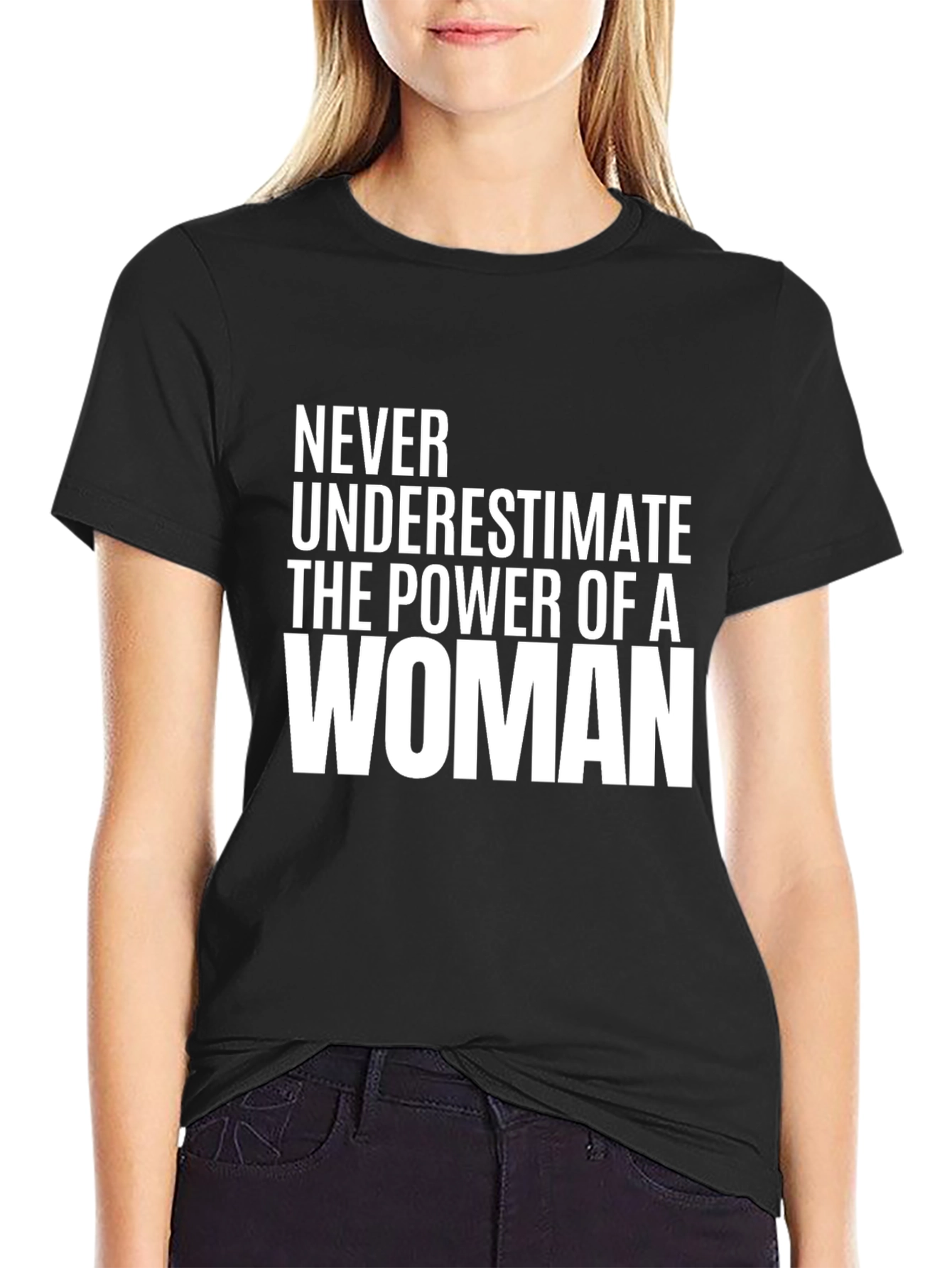Black Powerful Woman Graphic Tee - Black Cotton T-Shirt view 2