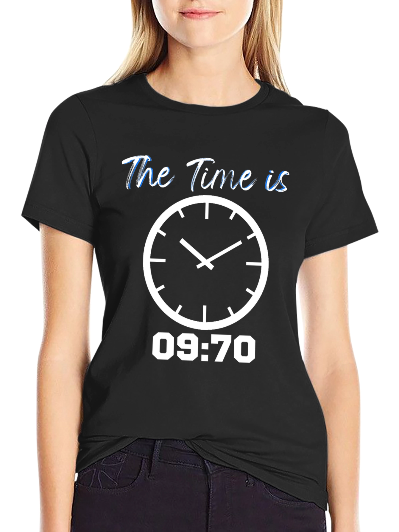 Black The Time Is T-Shirt - Unique Clock Design view 2