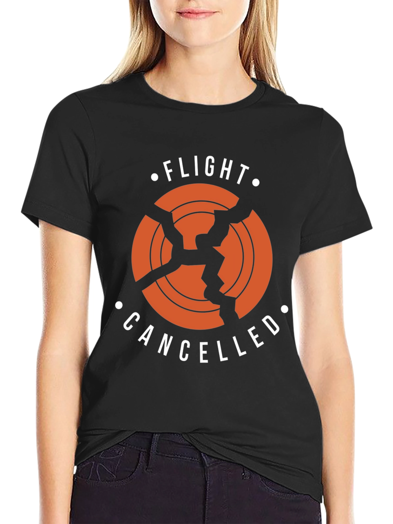 Black Flight Cancelled T-Shirt - Broken Airplane Design view 2