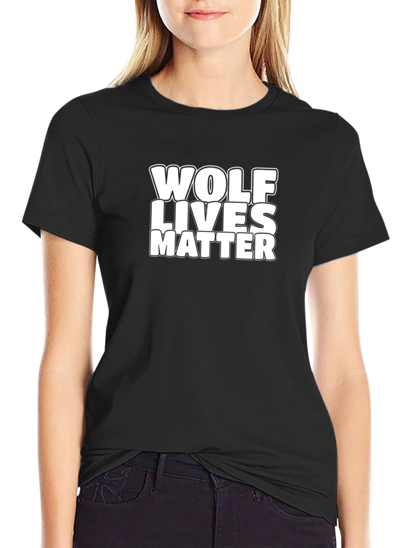 Black Wolf Lives Matter Graphic T-Shirt - Black Crew Neck Tee view 2