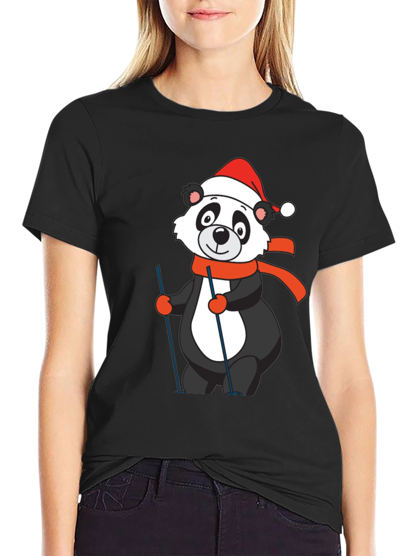 Black Panda Skier T-Shirt: Holiday Fun view 2
