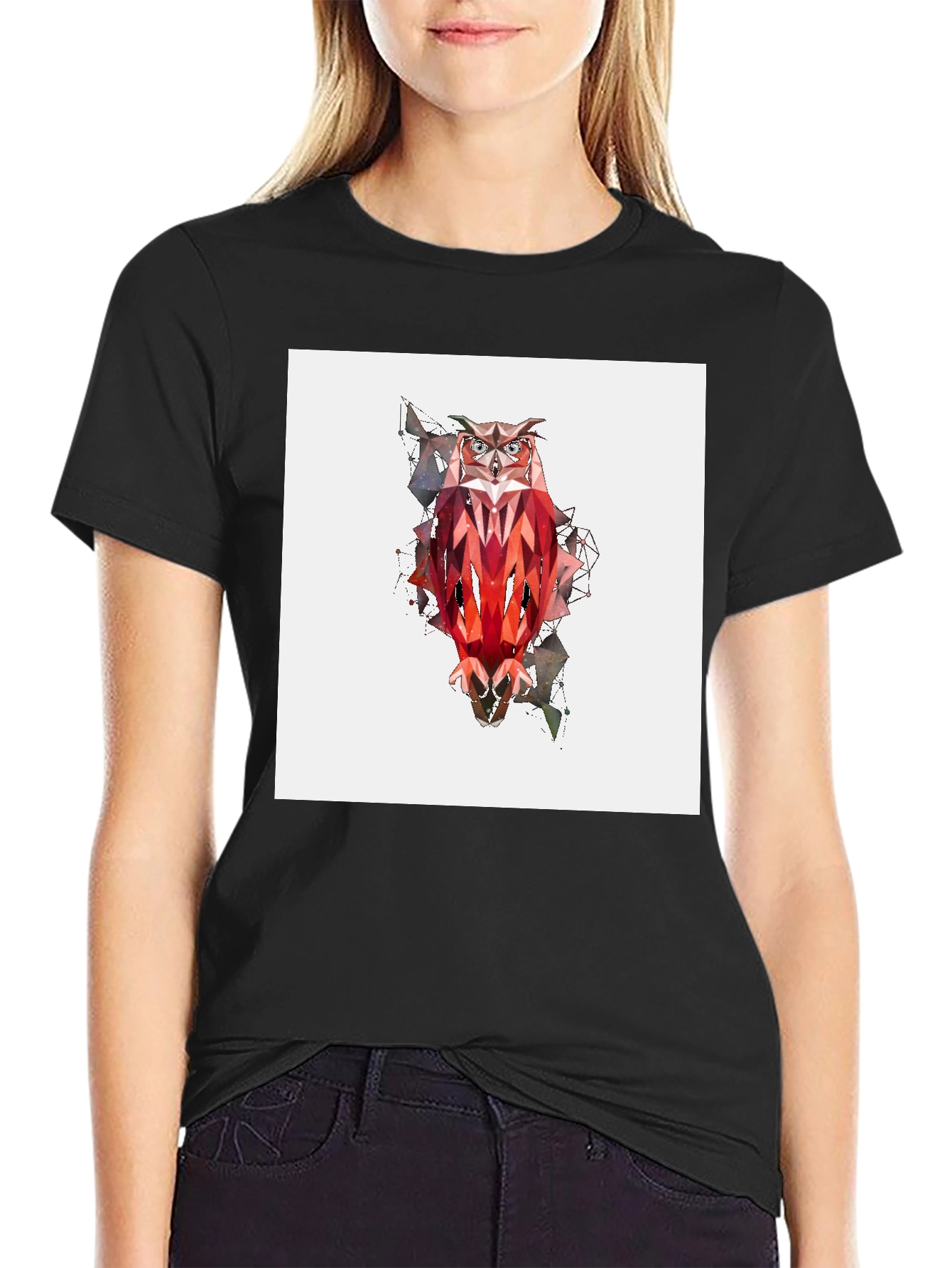 Black Geometric Owl Graphic Tee - Modern Art Style view 2