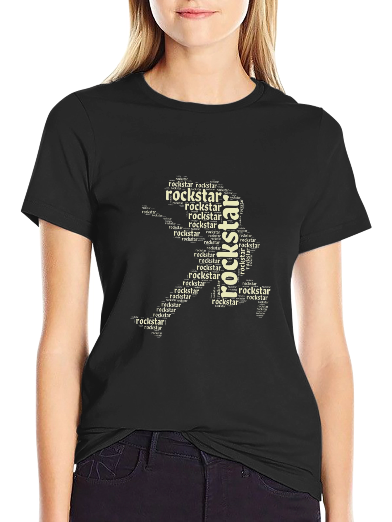 Black Rockstar Word Art Black T-Shirt view 2