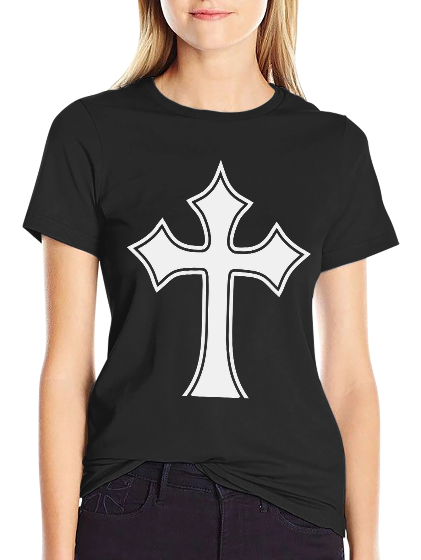 Black White Cross Graphic Black T-Shirt view 2
