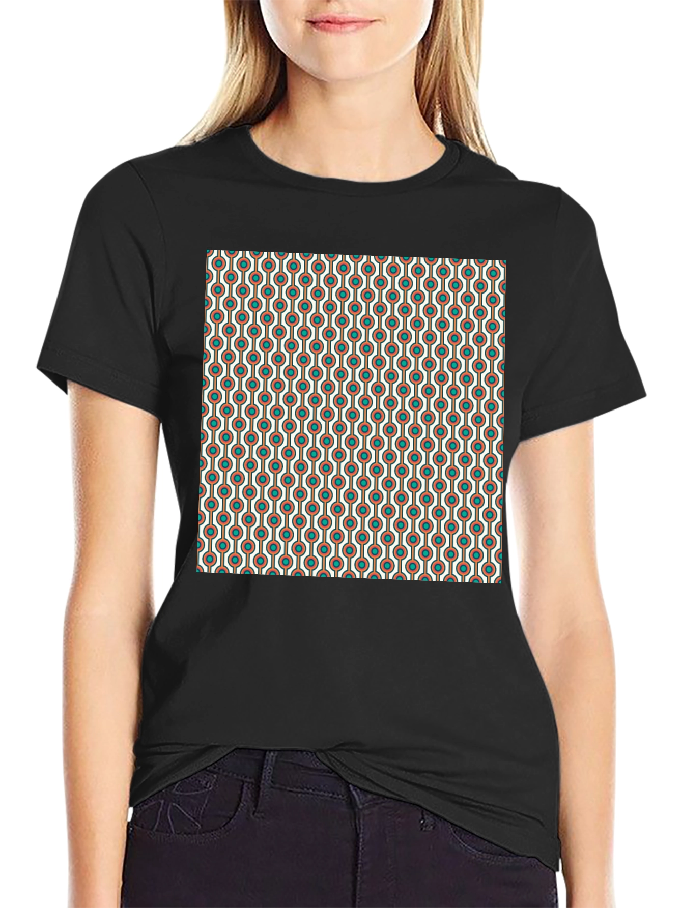 Black Retro Pattern T-Shirt - Black Crew Neck view 2