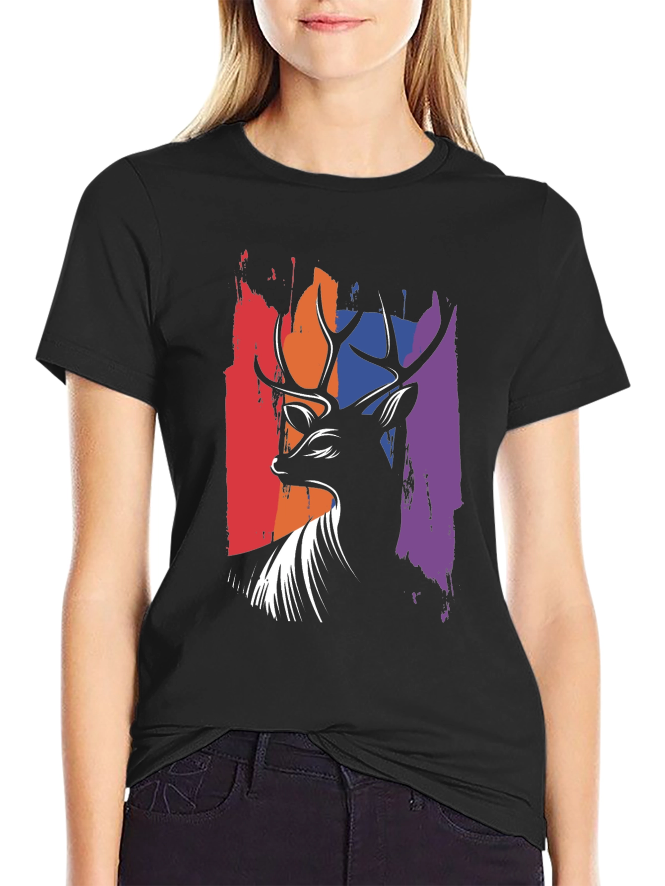 Black Abstract Deer Graphic Tee - Men's Black T-Shirt view 2