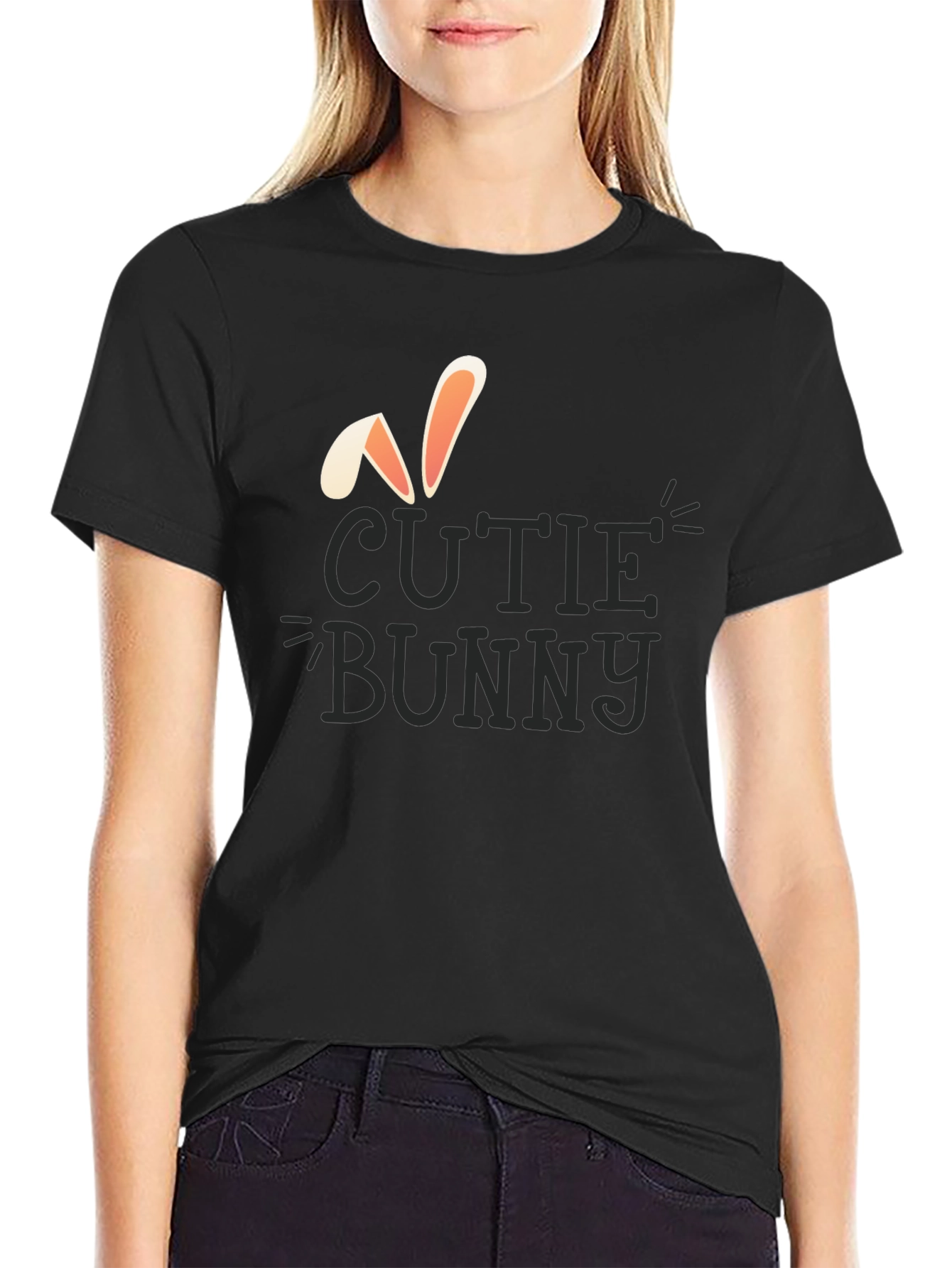 Black Cutie Bunny Graphic T-Shirt - Unisex Black Tee view 2