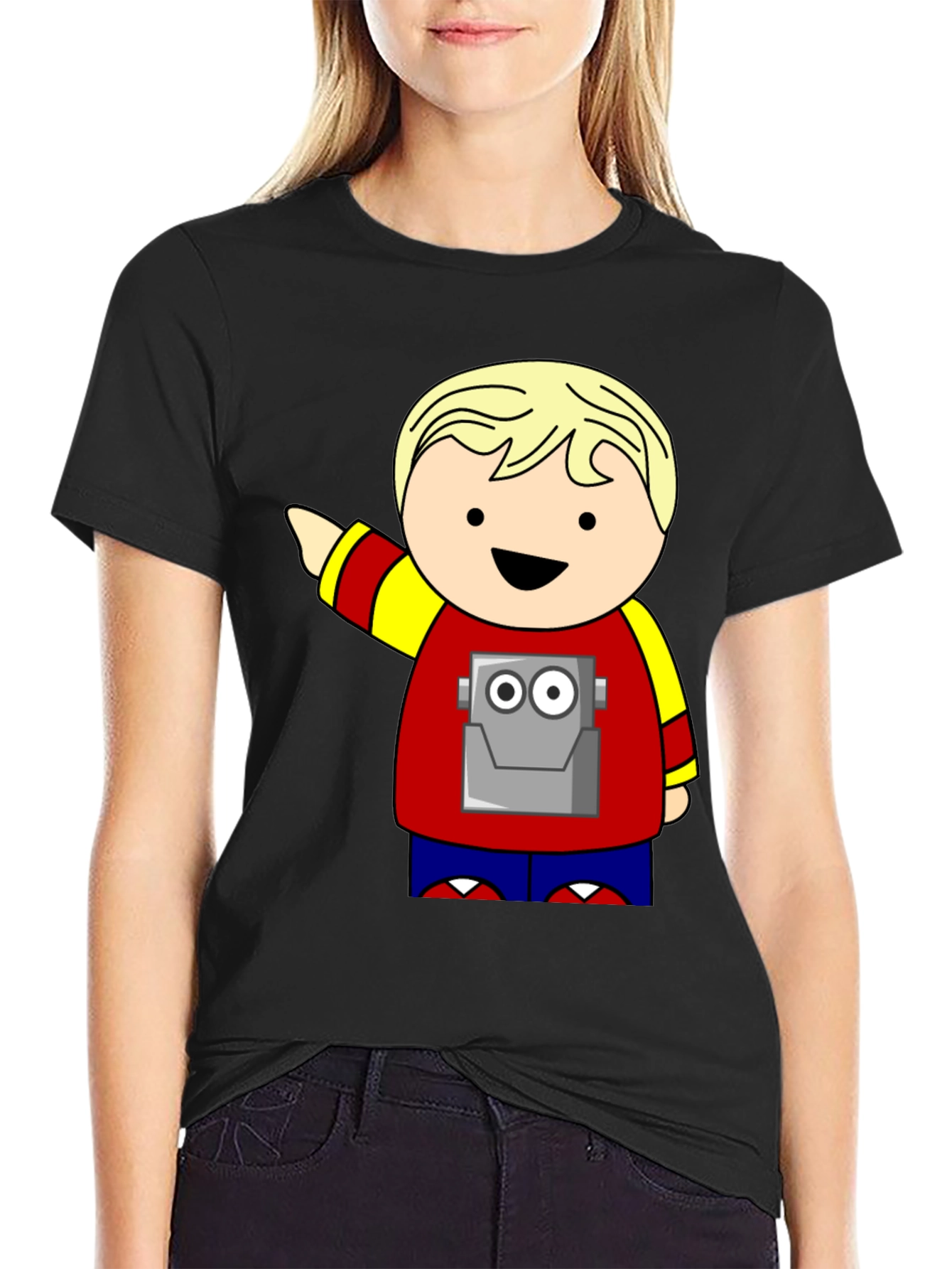 Black Cartoon Robot Kid T-Shirt - Black view 2