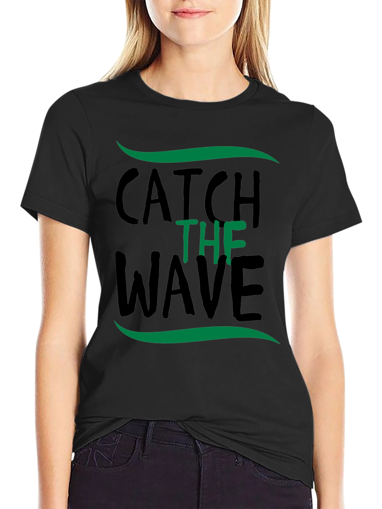 Black Catch the Wave Graphic Tee - Black Cotton T-Shirt view 2